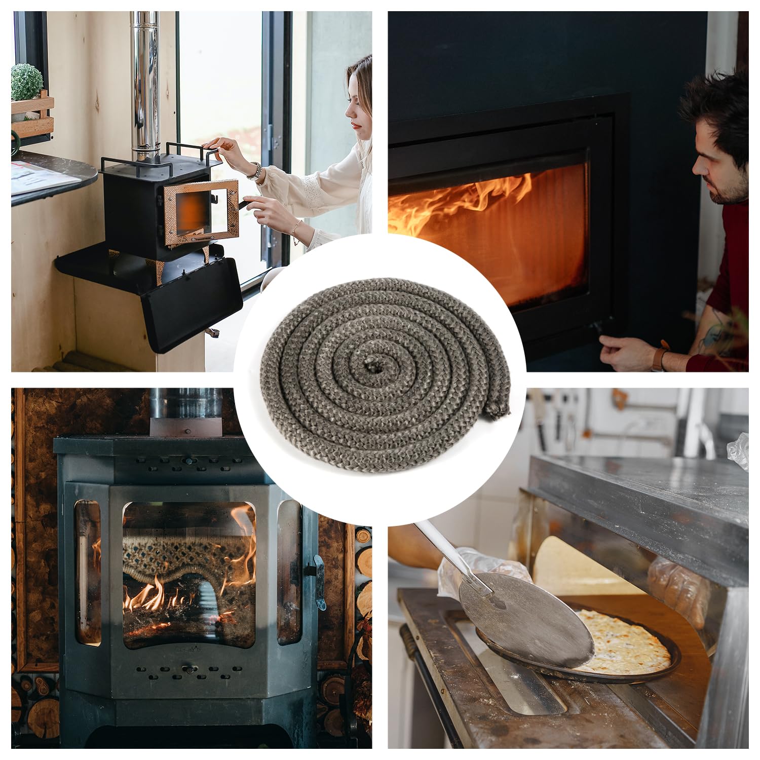 NQEUEPN Corda Camino di Tenuta 15mm x 2,5m, Robusta Impregnata di Grafite Guarnizione per Camino a Legna in Fibra di Vetro Sostituzione Guarnizione per Forno Stufa a Legna per Caminetti