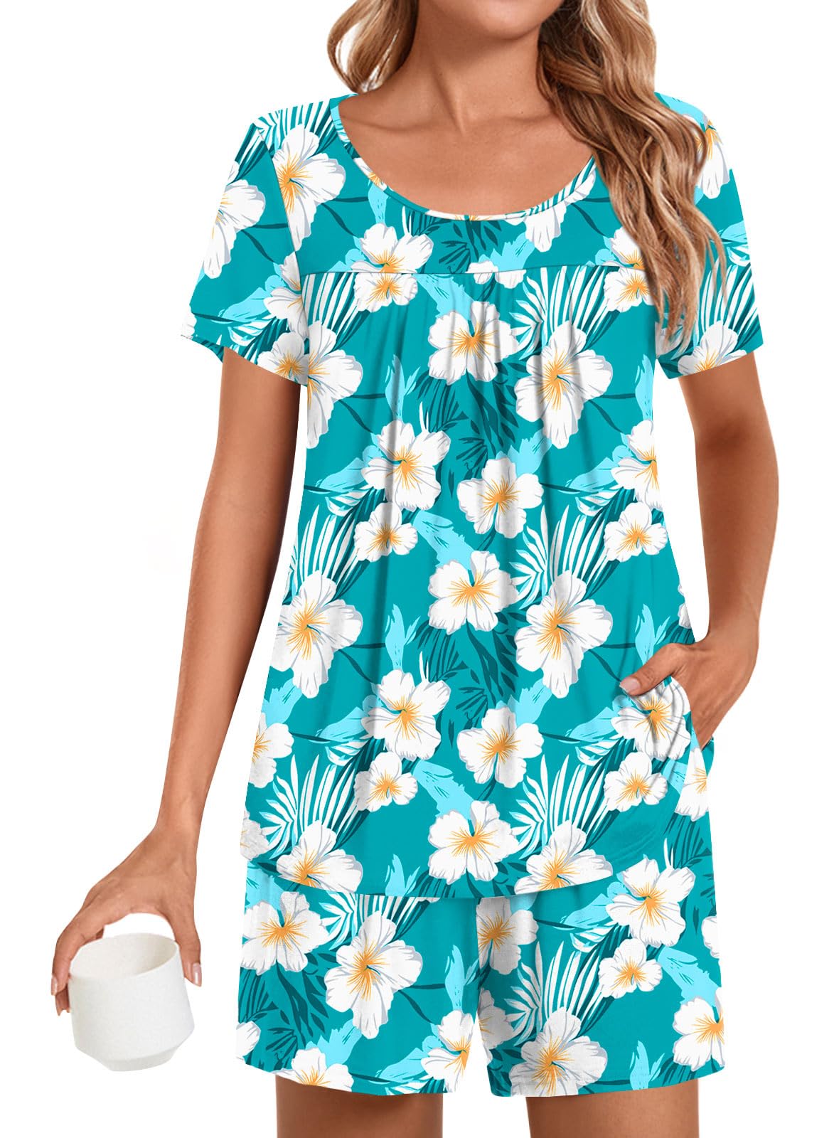 POPYOUNG Womens Pajama Sets Summer Short Sleeves 2 Piece Lounge Sleepwear Ladies Pjs Sets with Pockets