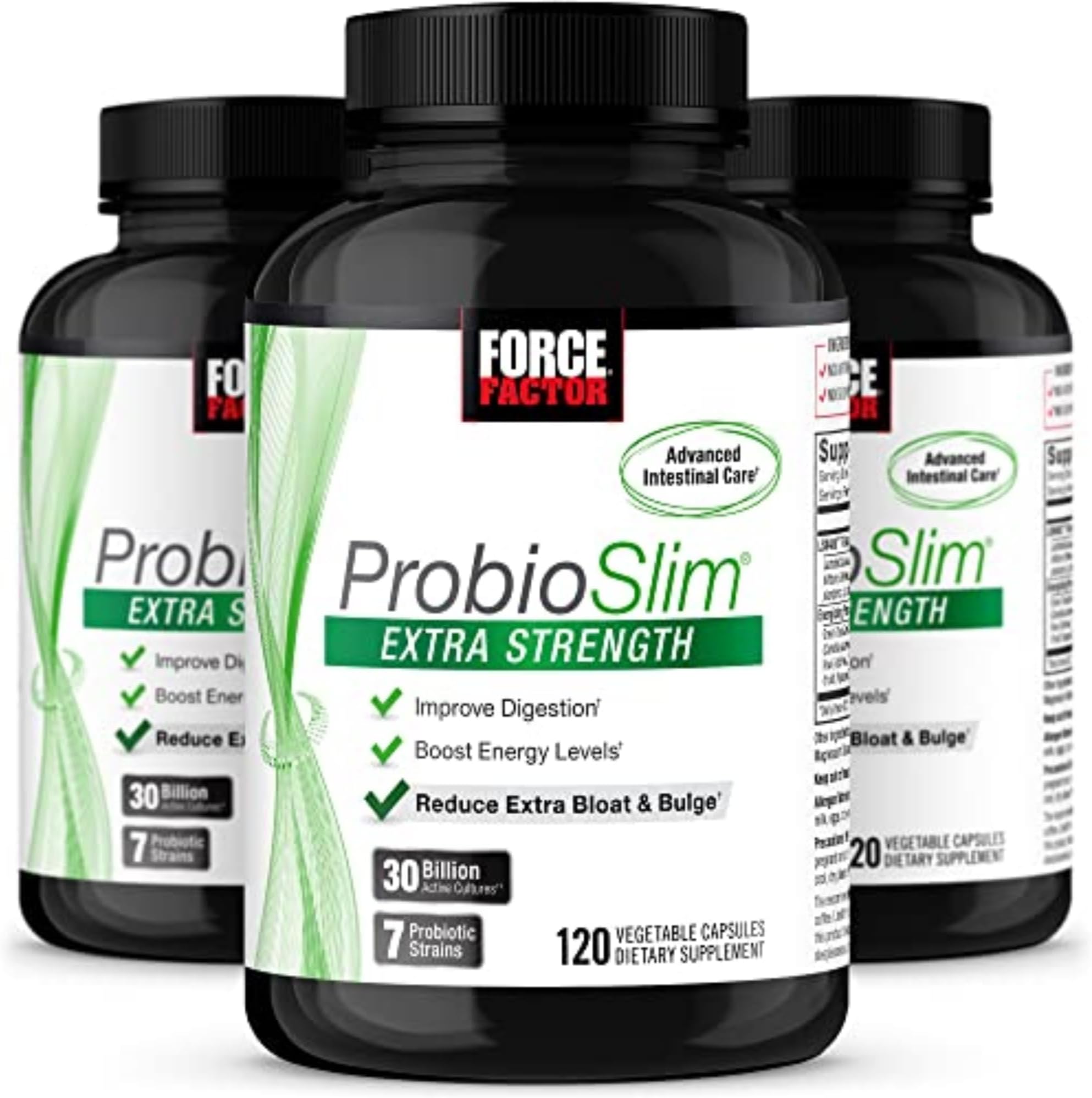 ProbioSlim Extra Strength Probiotic Supplement for Women and Men with 30 Billion CFUs and Green Tea Extract for Gut Health Support, Bloating and Gas Relief, 360 Capsules, Pack of 3
