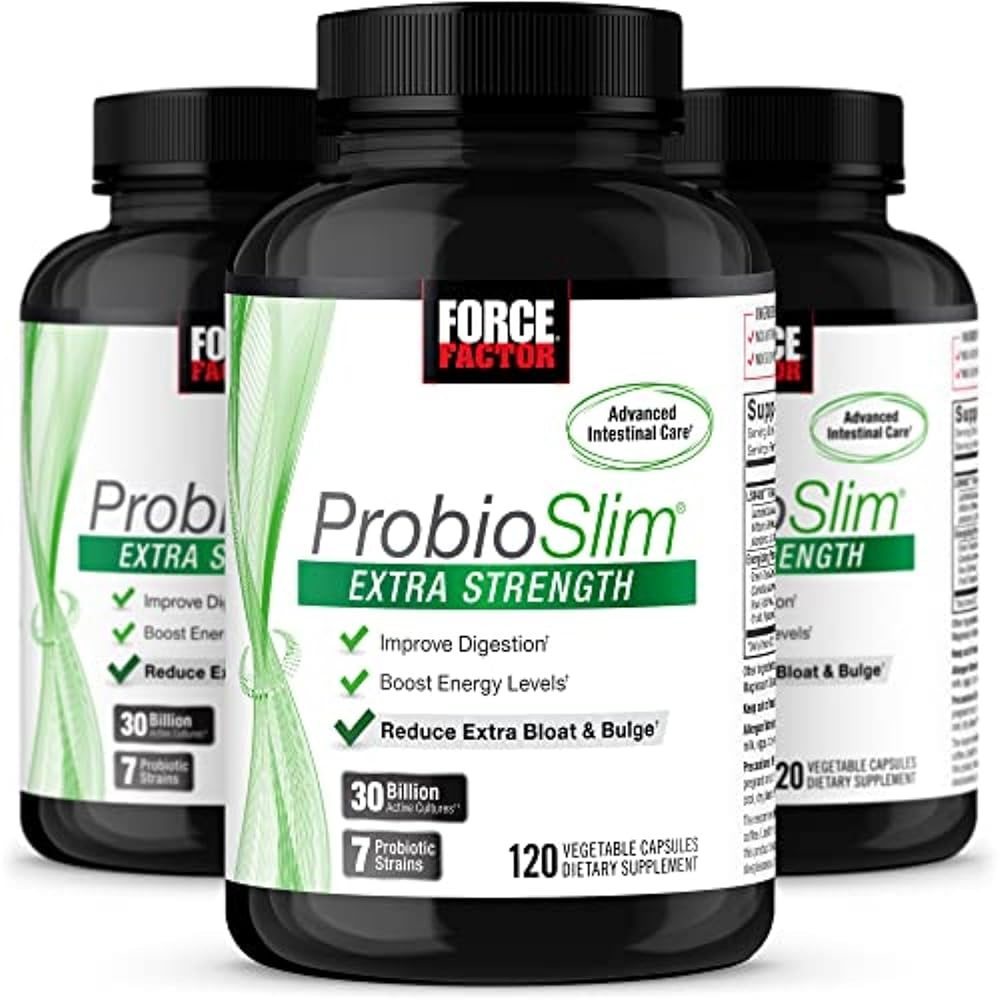 Force Factor ProbioSlim Extra Strength Probiotic Supplement for Women and Men with 30 Billion CFUs and Green Tea Extract for Gut Health Support, Bloating and Gas Relief, 120 Count (Pack of 3)