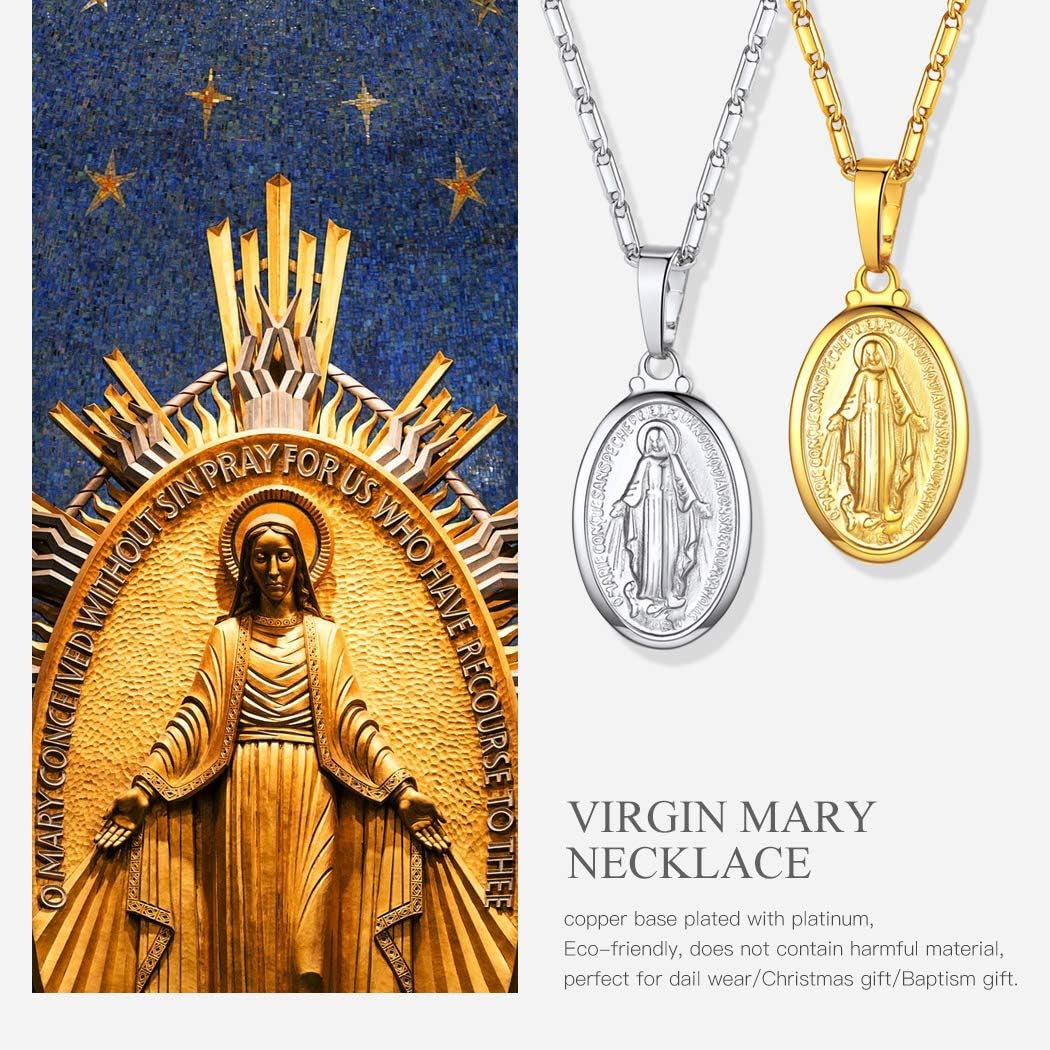 Suplight Stainless Steel Virgin Mary Pendant Necklace for Women & Men, Hypoallergenic Durable Religious Oval Chain Jewelry, Adjustable 18-20 Inch Holy Mary Medallion