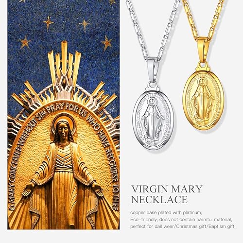 Miniatura 3 de Suplight 925 Stelring - Collar de plata virgen maría, joyería cristiana, medallón ovalado, collar con colgante (con caja de regalo)