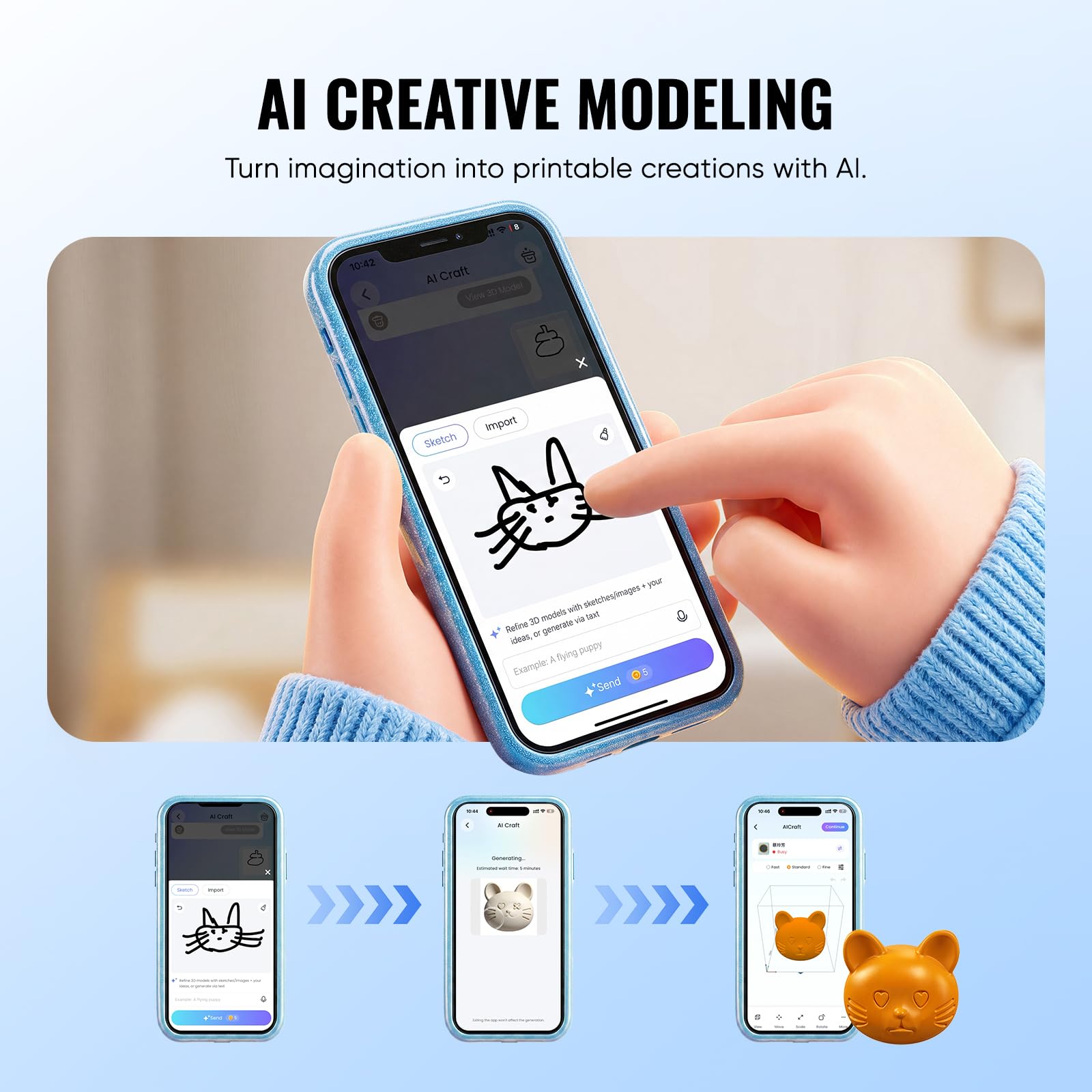 ugee Funbox - Impresora 3D para niños, filtro de aire seguro para el hogar, modelado de voz/fotos IA, impresión de aplicación de un solo toque, antiquemaduras, divertido fabricante educativo para