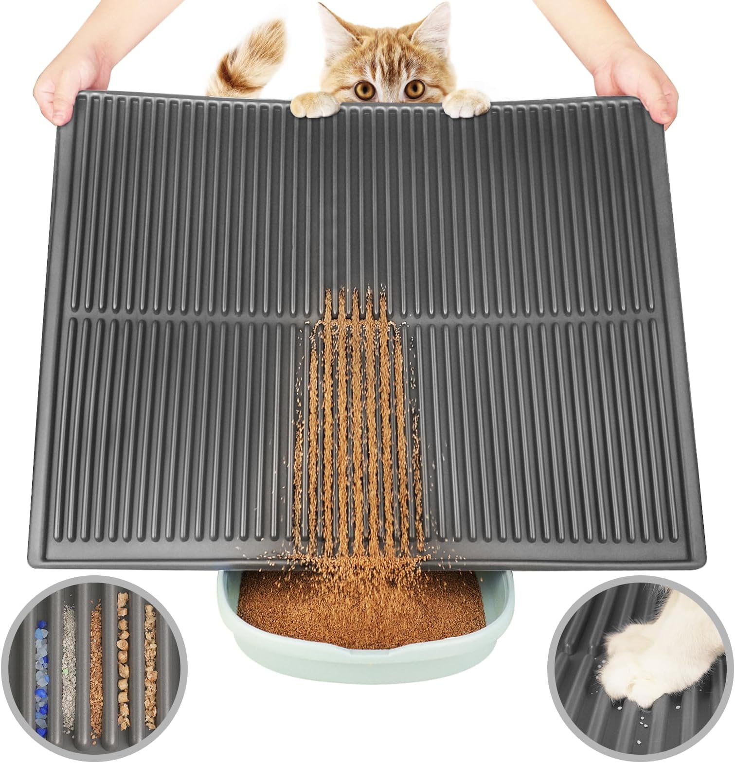 Petlinks Purrfect Paws Multipurpose Cat Litter Mat Gray