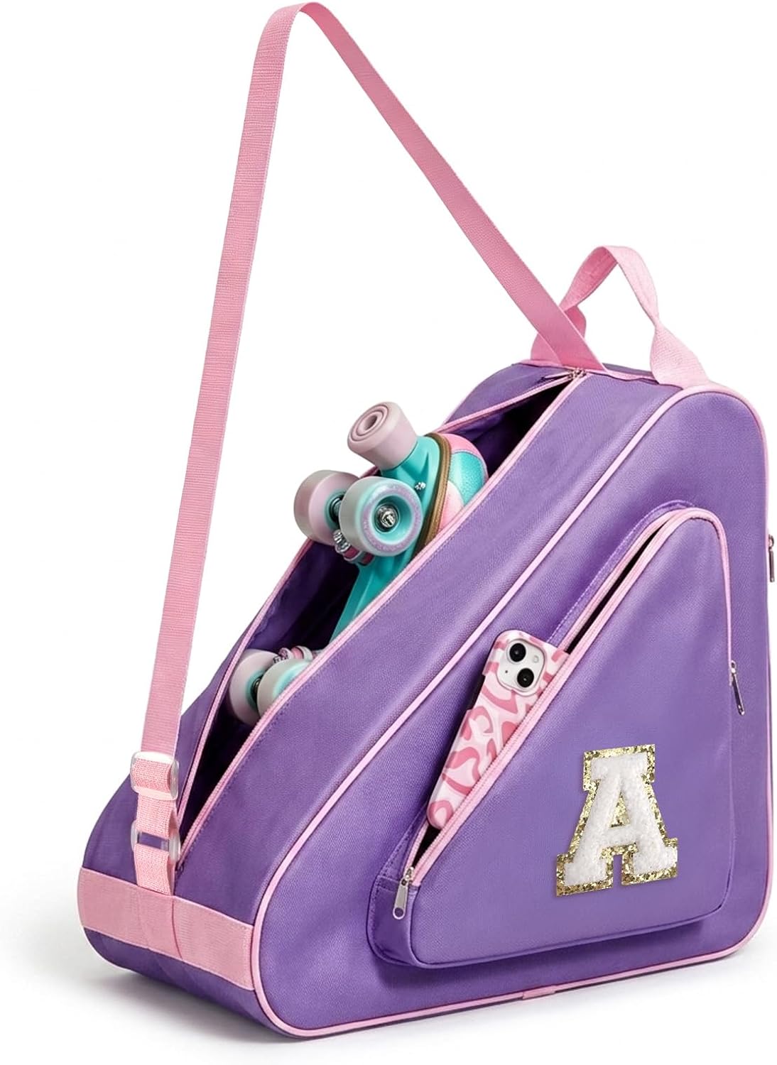 Personalized Initial Skate Bag for Girls & Women, Roller Ice Skates Accessories for Kids Figure Skating, Purple