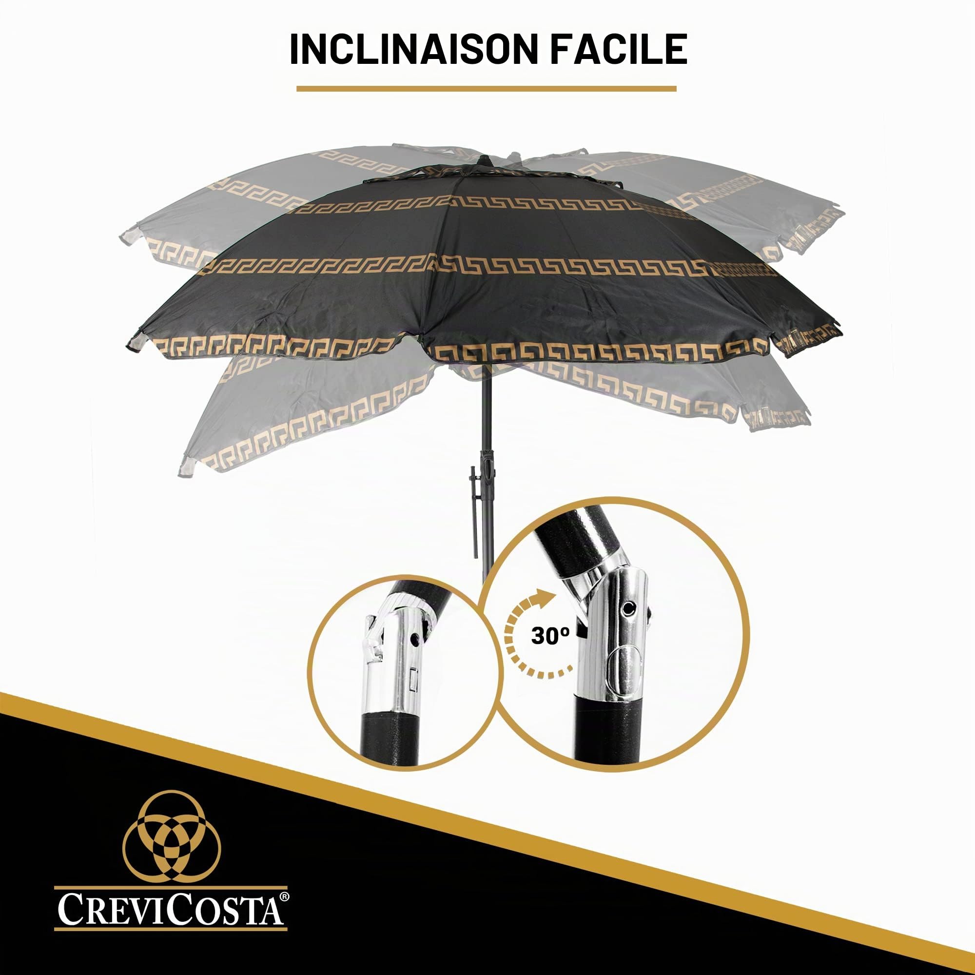 CREVICOSTA QUALITY MARK MARCAS DE CALIDAD Parasol de plage modèle olympienne noir 200cm avec spirale et poteau de voyage total. 8 tiges. Protection totale contre les rayons UV, Olympia noir, 200 cm