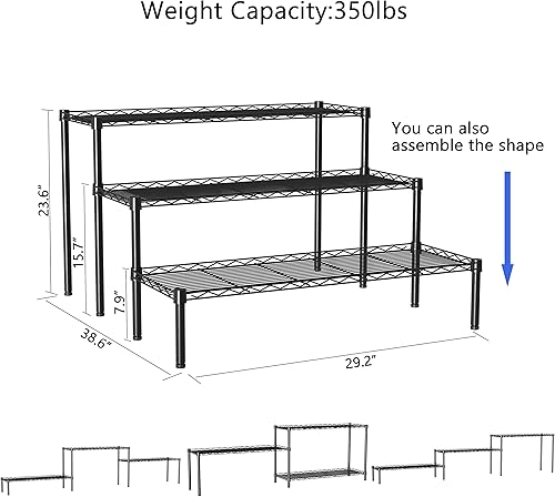Miniatura 8 de Xiofio Soporte de escalera de 3 niveles para plantas de interior y exterior, soporte de metal multifuncional ajustable adecuado para sala de estar,