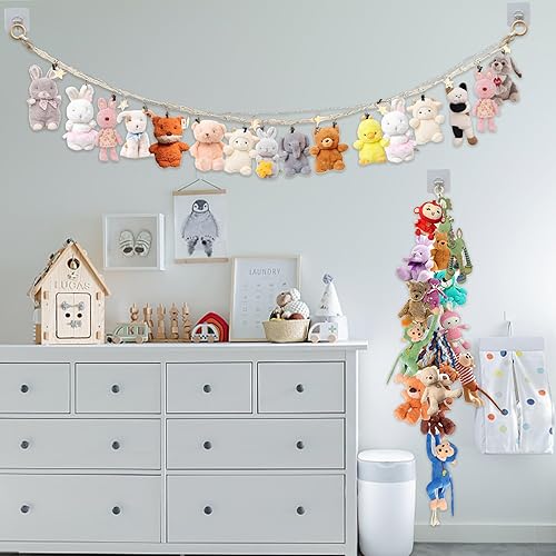 Miniatura 7 de 2 piezas de cadena de juguetes de peluche colgante de animales de peluche organizador de almacenamiento de juguetes con 40 clips de metal 4 ganchos
