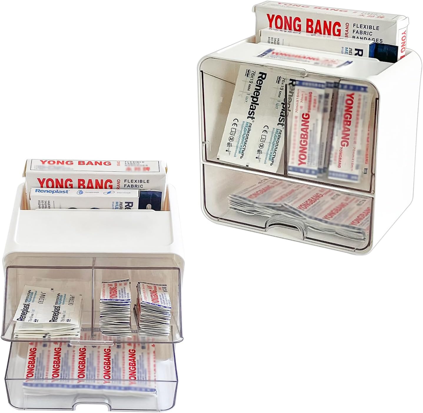 2 Pack Bandage Storage Organizer for Wall, Plastic Medical Supplies Container for Home Medicine Cabinet, Elastic Bandage Wrap, Cotton Swabs