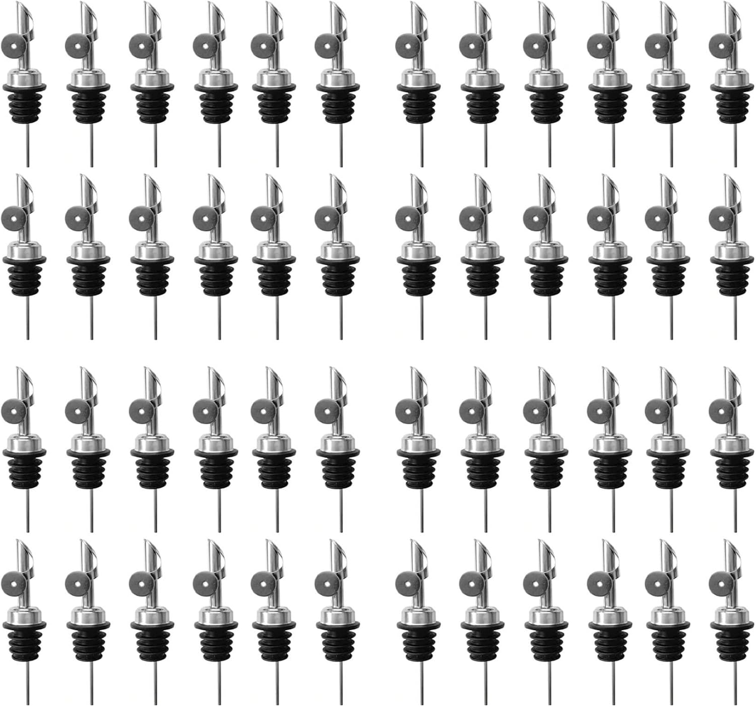 48PCS Stainless Steel Liquor Bottle Pourers, Auto Flip Olive Oil Spou Alcohol for About 3/4Inch Bottle Mouth Silver