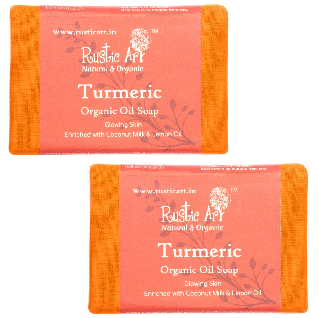 Rustic Art Organic Turmeric Soap | Coconut Milk & Orange Oil | For All Skin Types | Coldprocessed | Glowing Complexion | For Women & Men | 100g (Pack of 2)-image-14