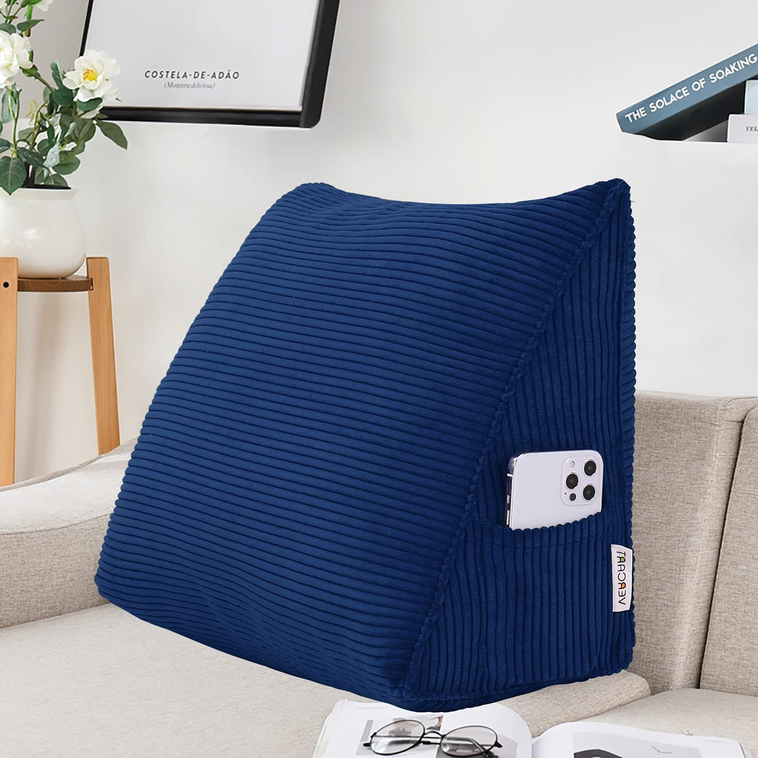 Großes Dreieckiges Kissen mit Hoher Lehne für Bett – Perfekt als Liegestütze zum Fernsehen und Lesen, Gibt Es in Vielen Größen Blau 45 cm
