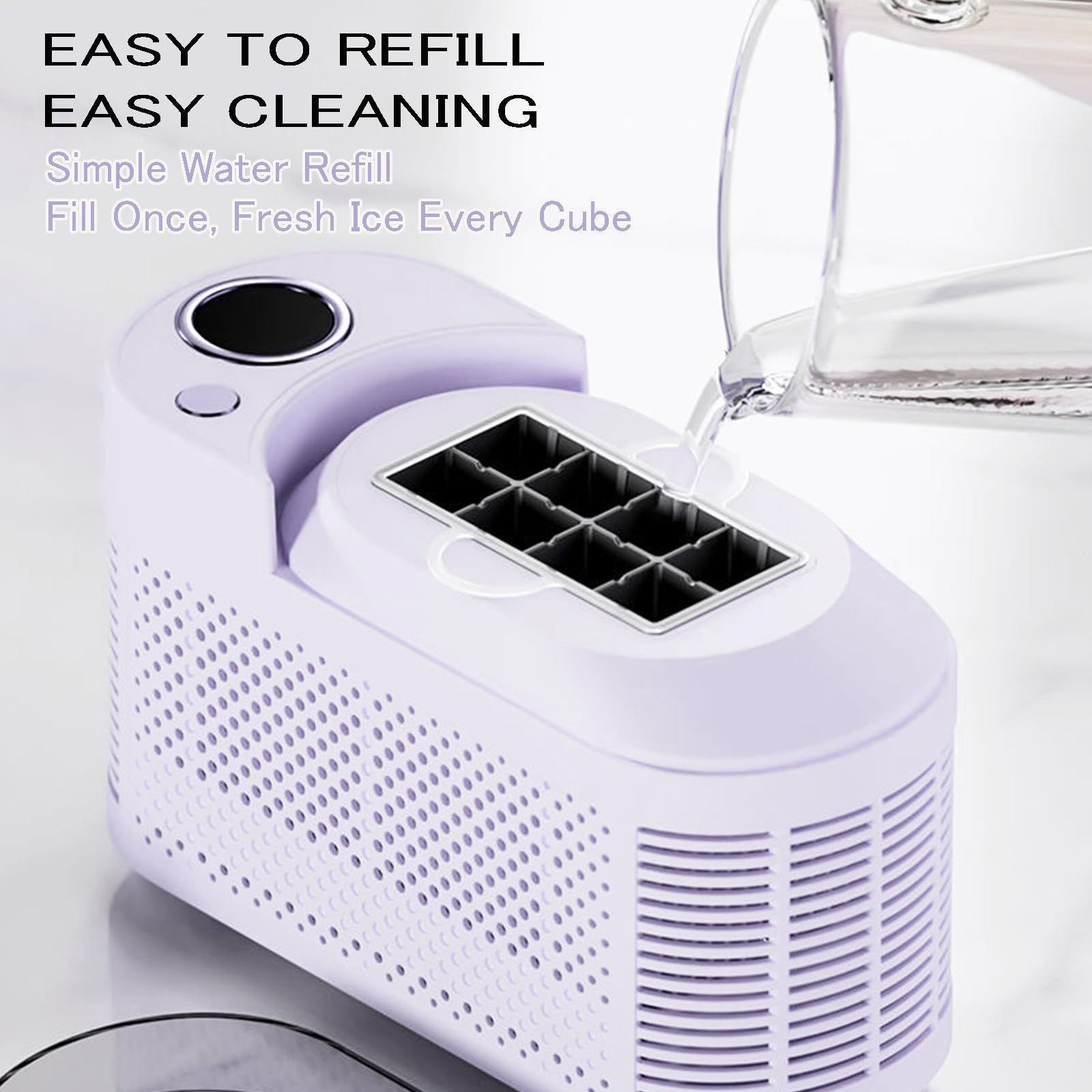 Máquina De Hielo Portátil - 8 Cubos En 10min, Inicio Con 1 Toque Con Ventana De Visualización & Barra Extracción - Diseño Compacto Para Hogar, Oficina, Autocaravana & Fiestas (12V DC/AC),Purple