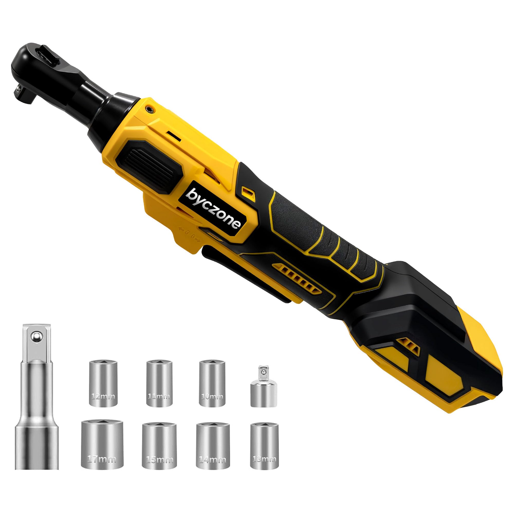 Llave de trinquete inalámbrica de 3/8 pulgadas para batería Dewalt de 20 V (sin batería), trinquete de energía eléctrica de 45 pies-libras (61 N.m) con velocidad variable, 7 enchufes, adaptador de 3/8