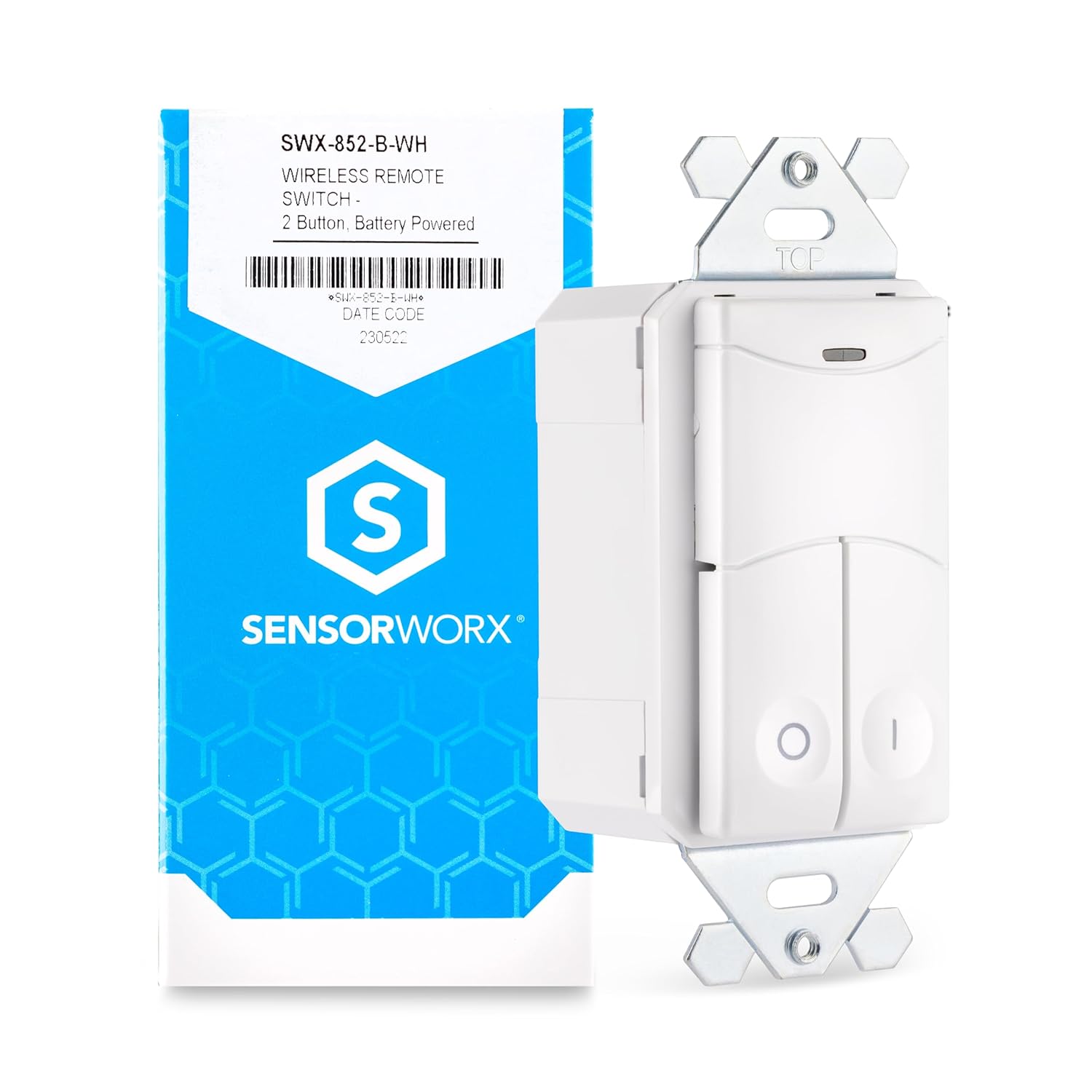 Wireless Remote Light Switch, SWX-852-B-WH, Links to SENSORWORX Wireless Controllers, Battery Included, Made in USA
