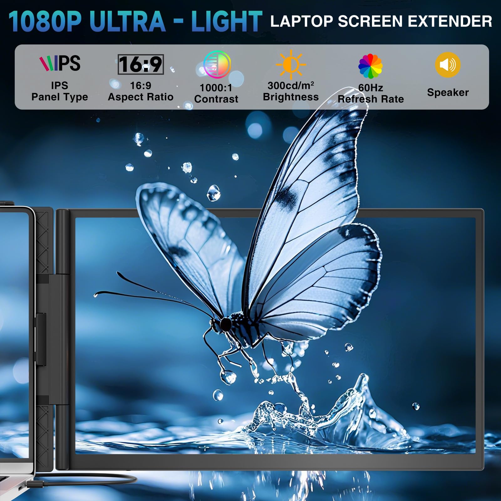 Nuovo Monitor Portatile, Aggiornato Ultra-Thin 14" Schermo Portatile, 1080P FHD IPS Portable Monitor, Mini Monitor Leggero per Laptop 13-17.3", Plug & Play per Windows/Mac/Android/Switch/PS5