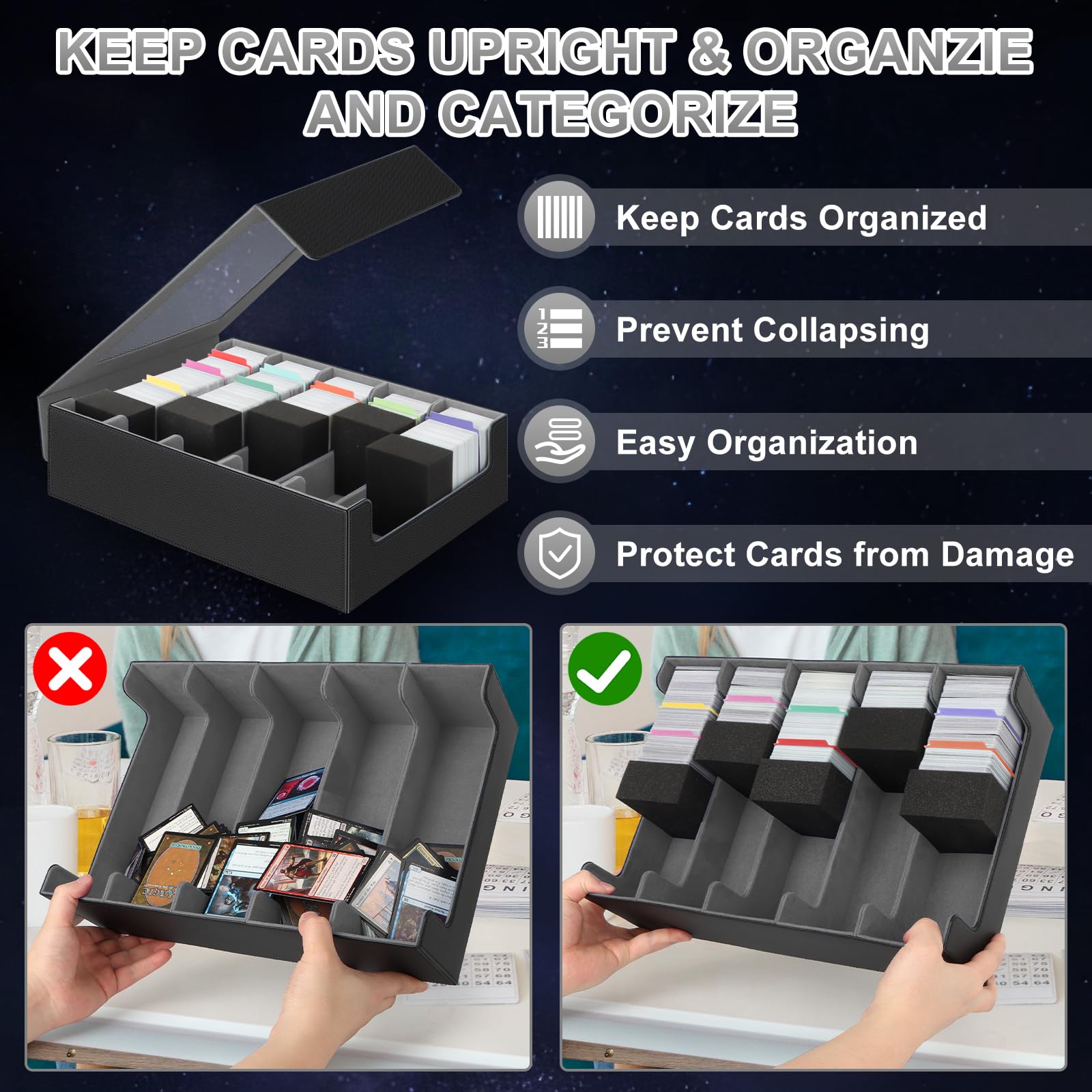 AOBOPLE Karten Box Für 3900 Karten,5 Reihen Sammelkarten Aufbewahrungsboxen Mit 48 Kartenteilern Magnetische Pu Leder Sammelkarten Box Deck Box F R Tcg Mtg Sports Karten Schwarz Lila