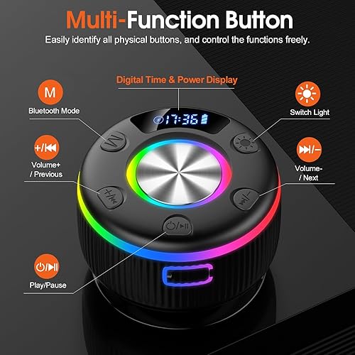 Miniatura 2 de Altavoz de ducha Bluetooth, IP7 impermeable portátil Bluetooth 5.3 altavoces con ventosa, mini altavoz inalámbrico