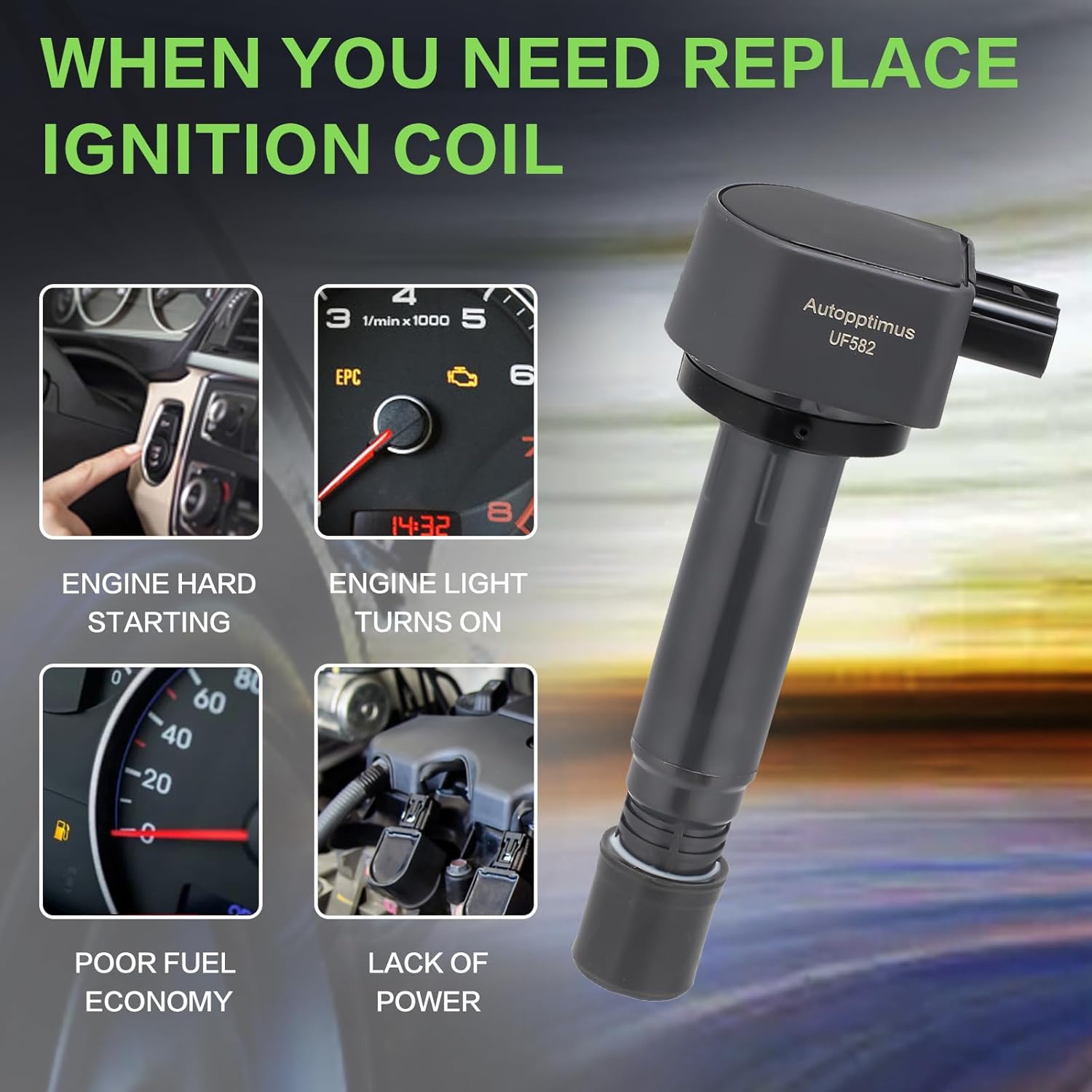 UF582 30520RNAA01 Ignition Coil, Compatible with Civic 2006-2011 1.8L L4 Replaces 5C1637 E1082 52-1874