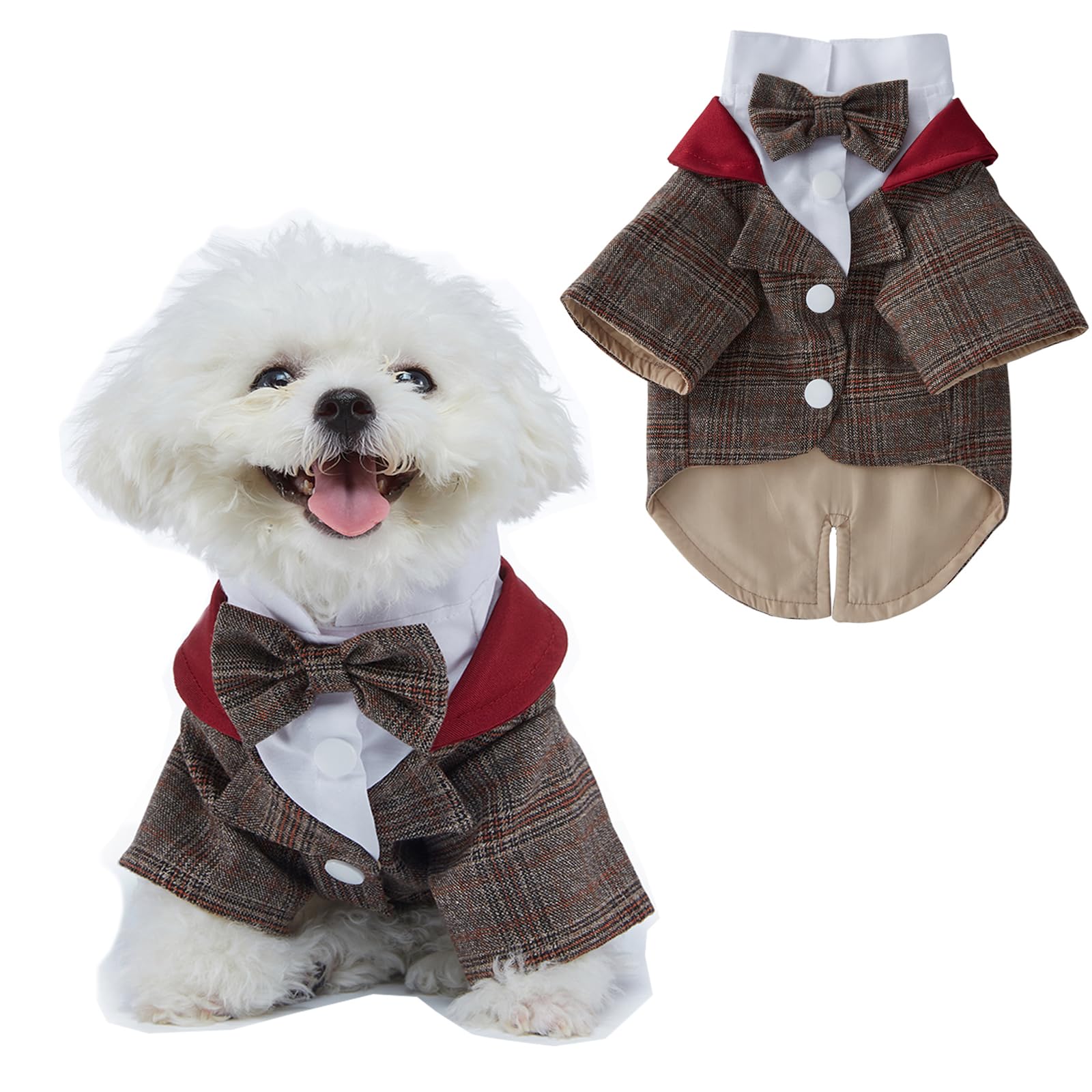 BT Bear Small Dog Tuxedo, Dog Wedding Suit Puppy Formal Shirt, Dog Suit Formal Tuxedo with Black Bow Tie Small Medium Dogs Outfit for Party Birthday Festiva,Brown XL