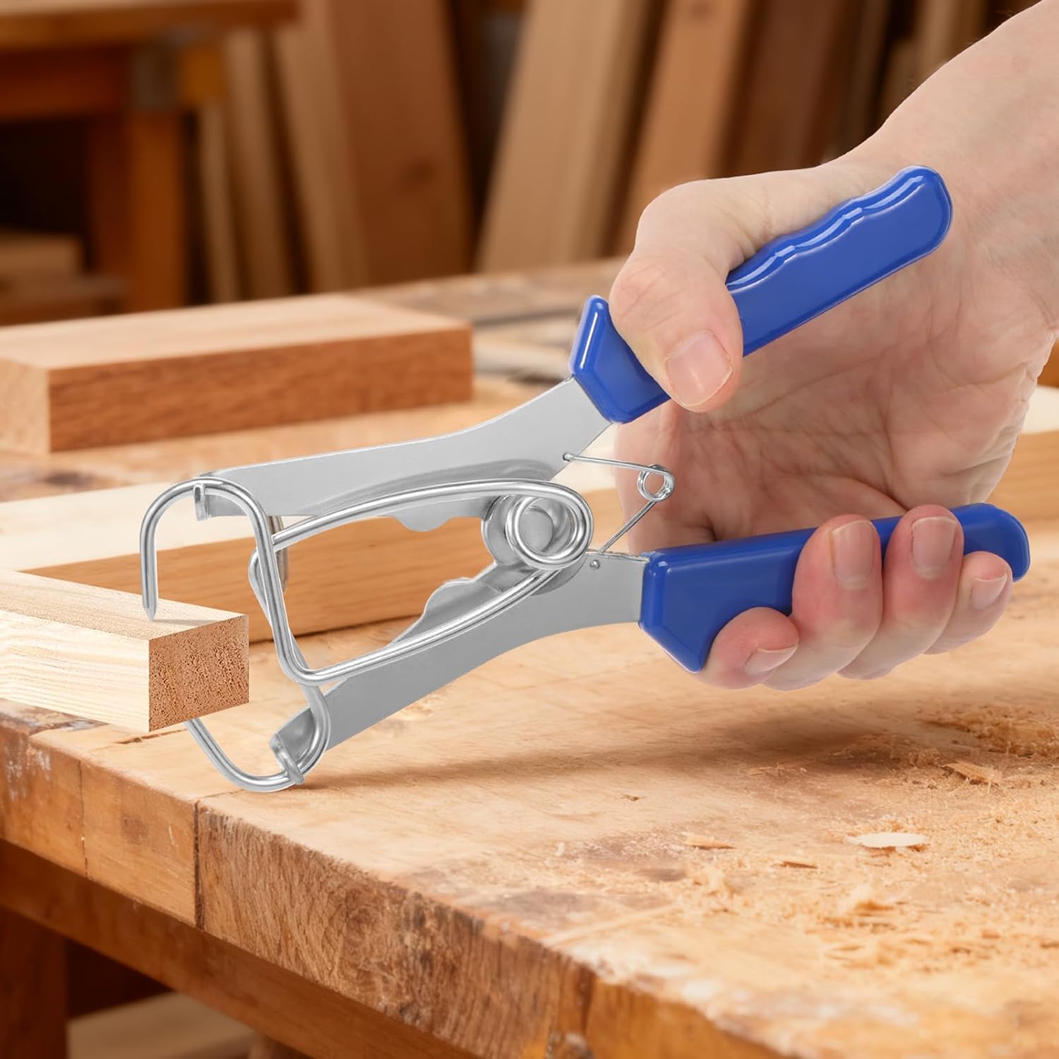 24-Pack Miter Spring Clamp Pliers Kit, Stainless Steel Woodworking Clamps with Storage Ring, for Picture Frame & Molding, Blue