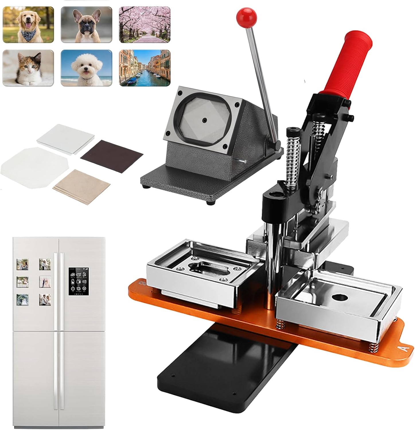 Custom Fridge Magnet Making Kit - Professional 2x2/2.5x2.5/3x2/3.5x2.5 inch Photo Magnet Maker Machine with Paper Cutter & 100 Sheets Materials for DIY Badges (Ideal for Home & Craft Lovers)