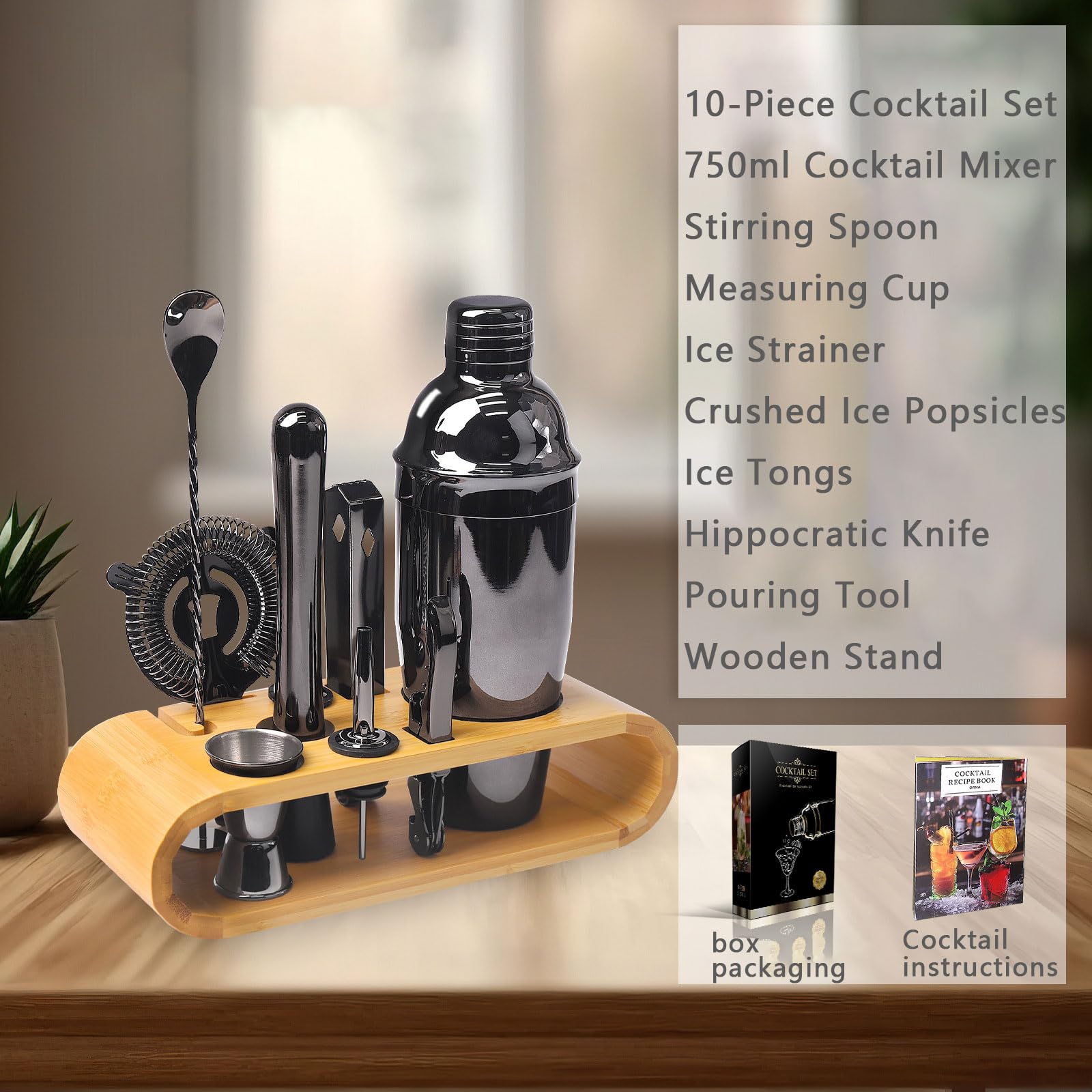 Coctelera para Cócteles Kit 10 piezas juego de barman Con Soporte Profesional Barman Herramientas con Mortero de Cóctel accesorios de bar set de regalo para Mezclar Bebidas,Barra,hogar,Fiestas