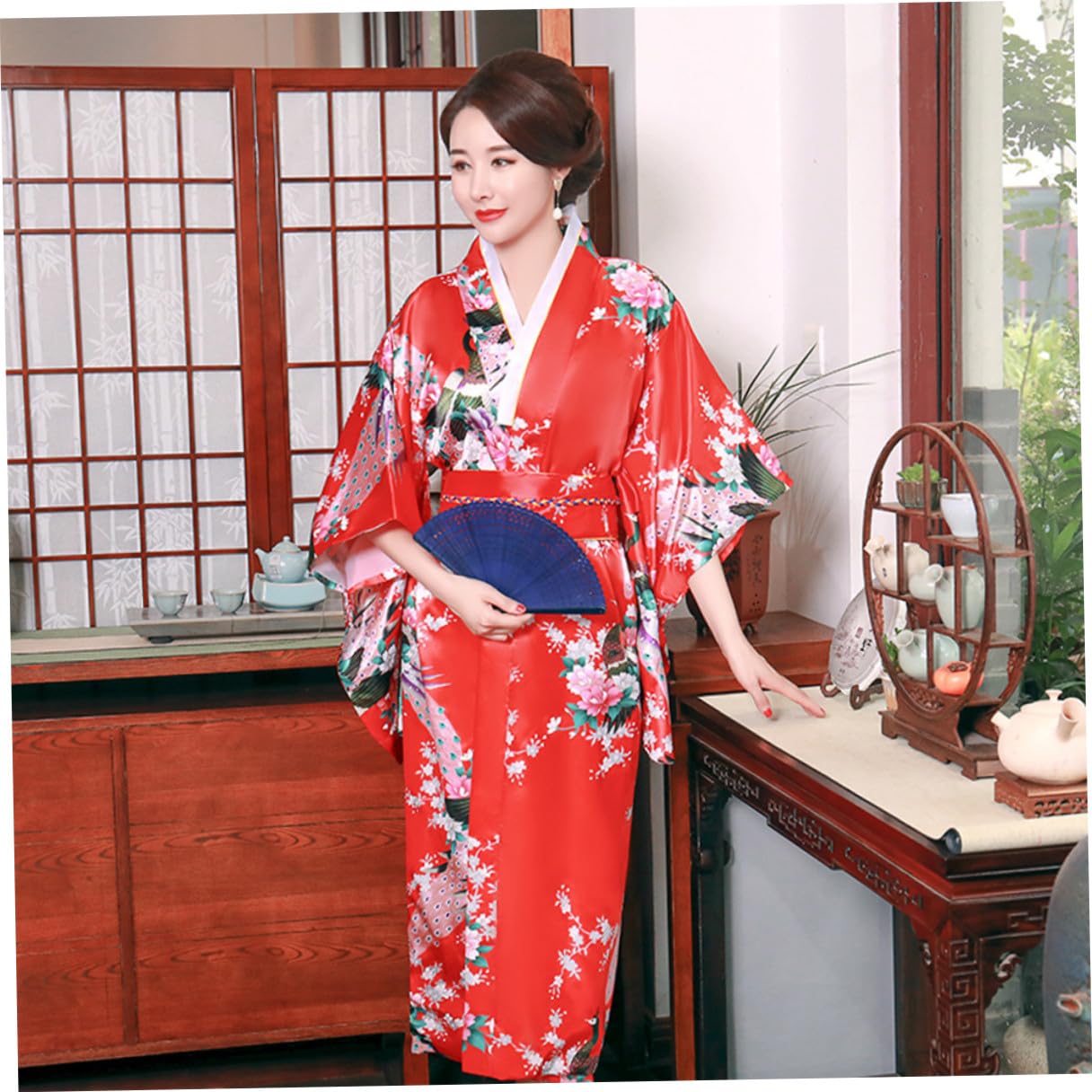 BESPORTBLE Kimono Japonés Mujer Bata Kimono Japonés Diseño Pieza Banda de Amarre Material Simulado de Seda y Cómodo para Dormir y Fiestas Xl