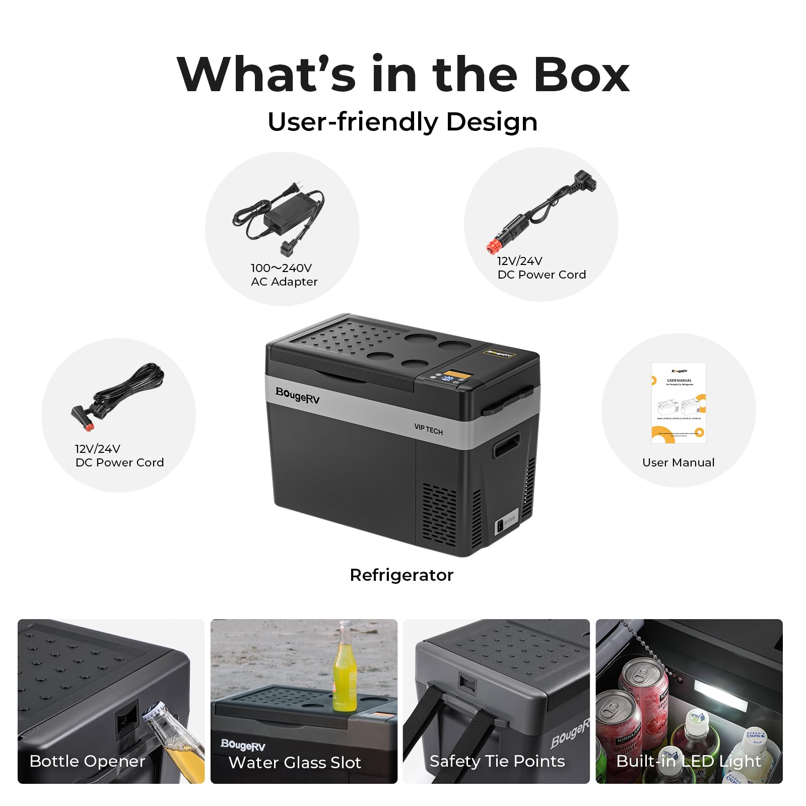 BougeRV CRPRO 12V Compressor Fridge Freezer 29L Car Fridge Portable Car Refrigerator 12/24V DC 110-240V AC for Camping Outdoor Travel Campervan RV Boat Home, -22℃ to 10℃, Battery Not Included — view 11