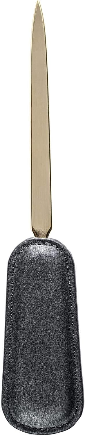 Dacasso Black Leather Letter Opener with Gold Blade