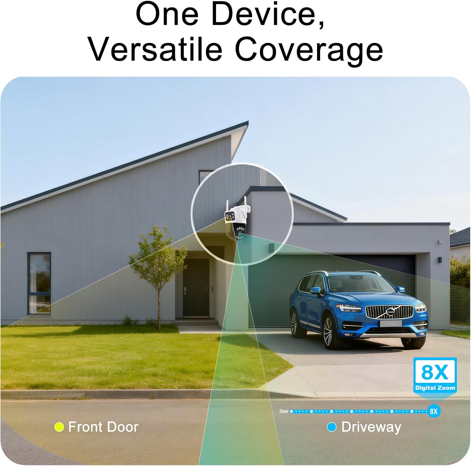 Outdoor Camera 3 Lens, 8X Optical Zoom WiFi Security Cameras Wired 24/7 Recording, Pan/Tilt 360°View Auto Tracking, Free AI Detection, Color Night Vision, 2 Way Audio, 32GB Local Storage