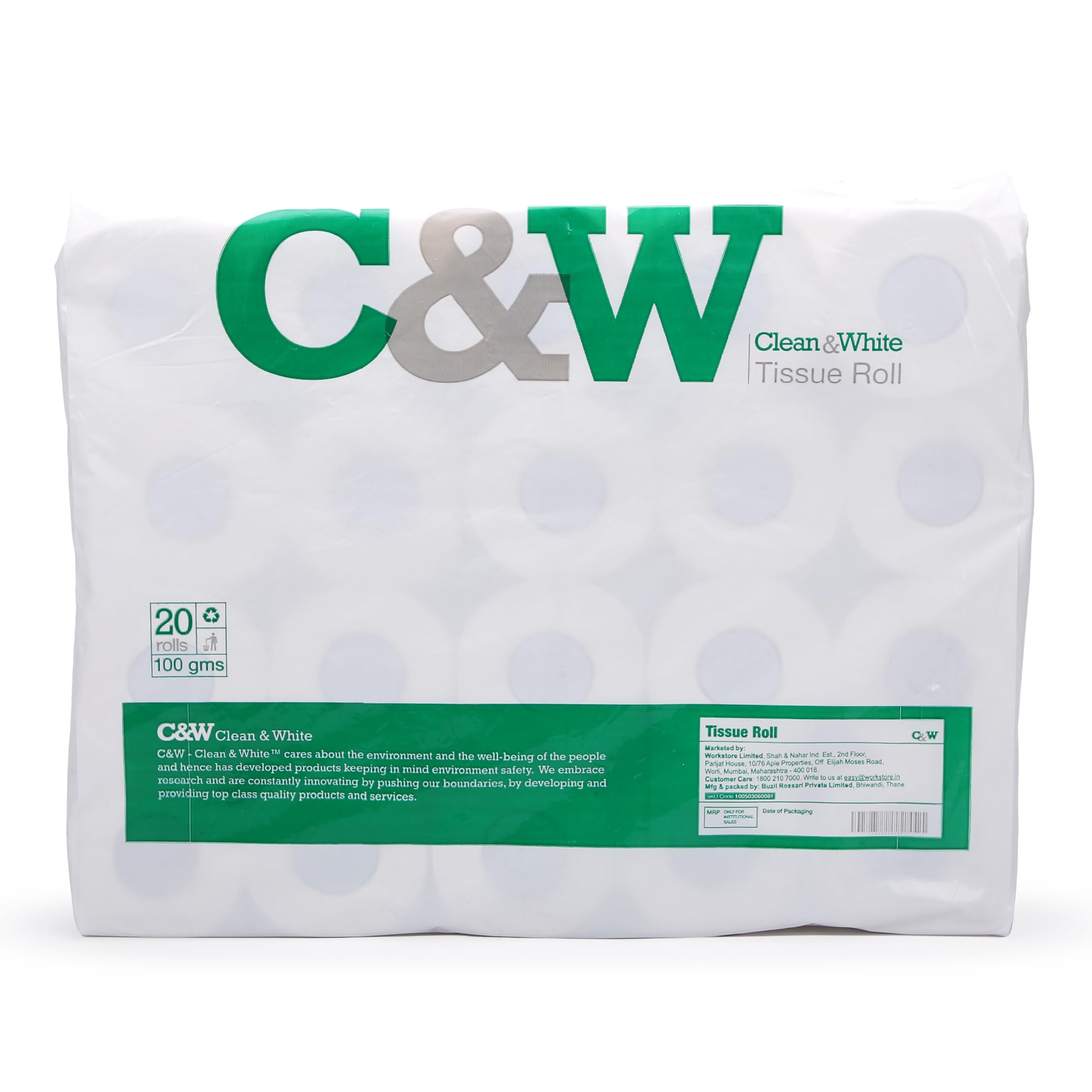 C&W Clean & White 2 Ply Toilet Tissue Paper Roll - Pack of 20 Tissue Sheets (Size 10x11 cms, 100 gms), 150 Pulls | Improved comfort, Softness & High Absorbency (B0D78V5VY4) Amazon Price History, Amazon Price Tracker