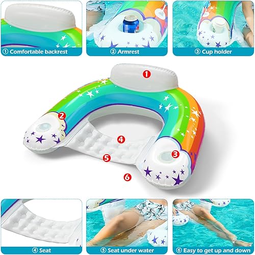 Miniatura 9 de Jasonwell Flotador de piscina con dosel  Flotadores inflables de piscina para adultos, silla flotante de piscina, flotadores para piscina, silla de