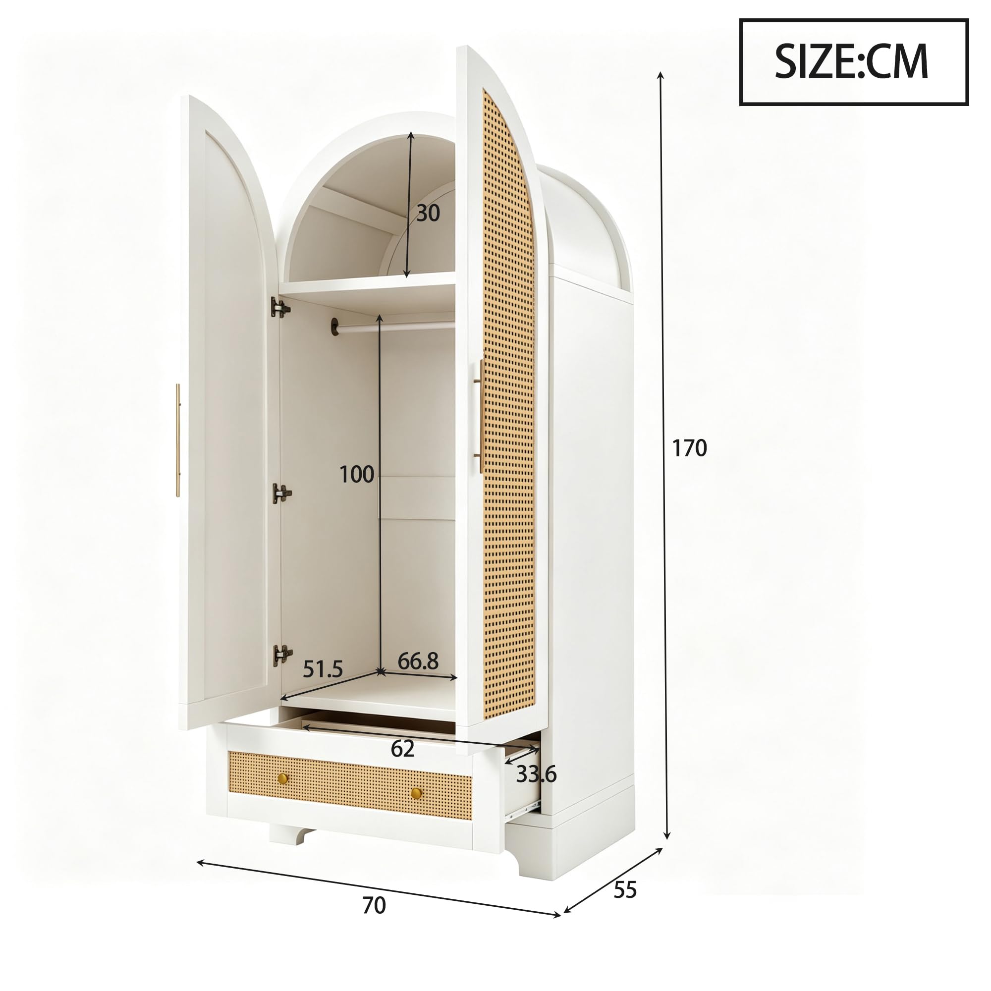 Kleiderschrank, Doppeltüren-Design, Weiß