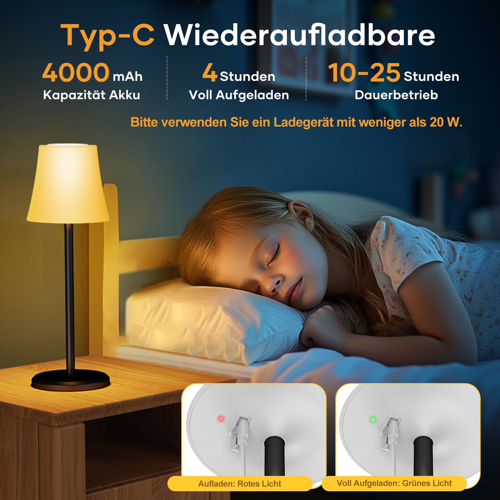 Suright 2 Stück Tischlampe Kabellos mit 3 Farbmodi und RGB Farben, Touch Control Dimmbar Aufladbar Akku Tischleuchte, IP54 Wasserdicht LED Tischlampe für Restaurant, Schlafzimmer, Party, Camping