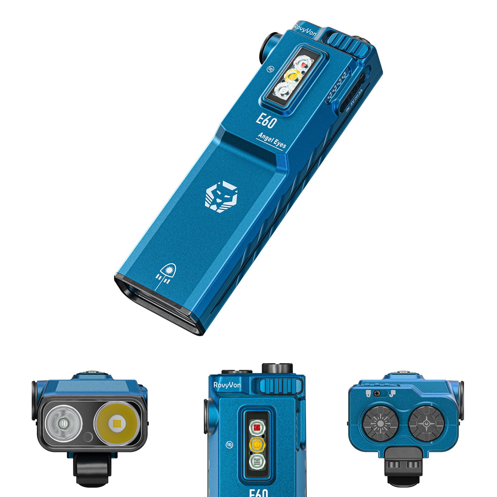 RovyVon E60 Flat EDC Flashlight Rechargeable, 1500 High Lumens Pocket Light with Green Beam, UV, Red and White LED Combo for Camping Hiking and