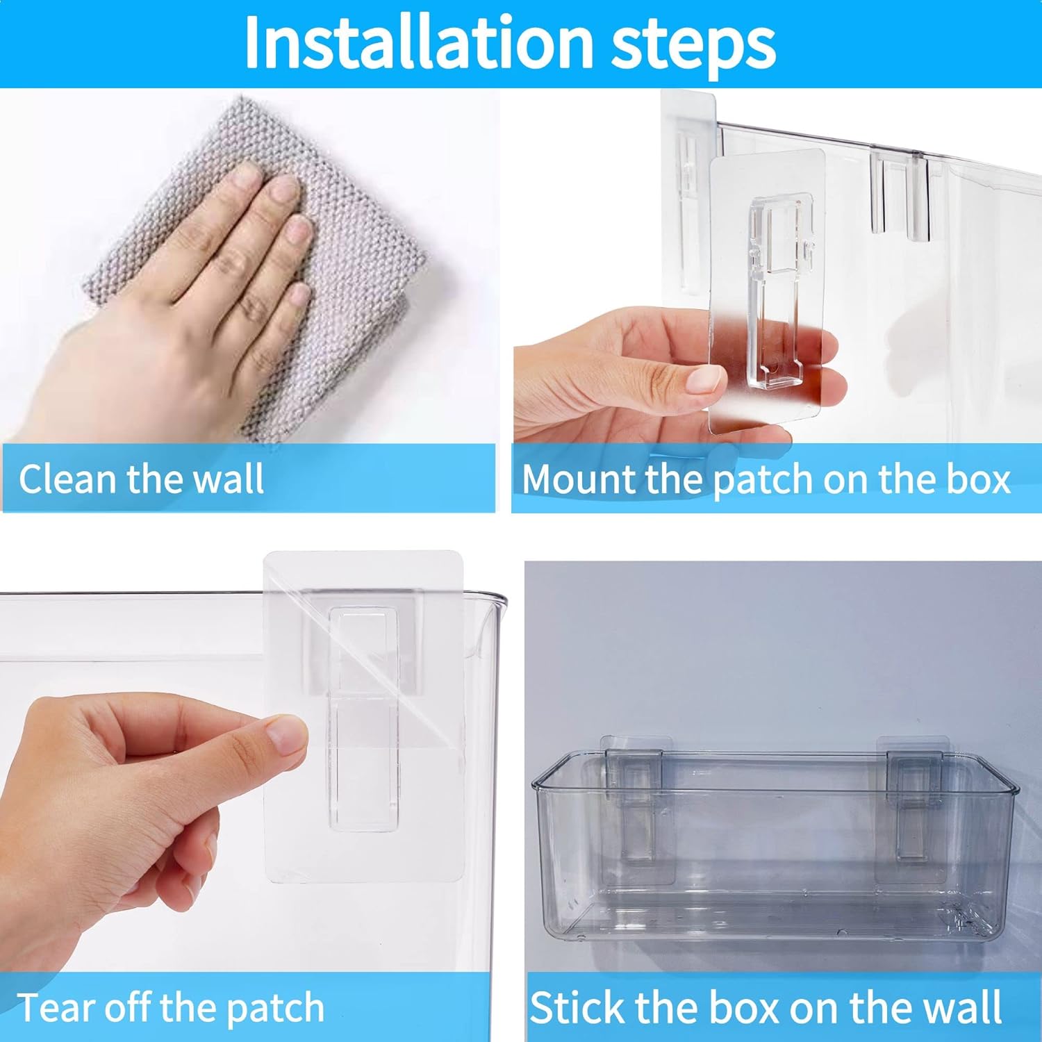 Adhesive Mount Storage Organizer Container Basket Bins, Plastic Over Cabinet Door Organizer, Pantry Wall Organization, Bathroom Organizer, Space Saving Holder for Sandwich Bags-4 Pack