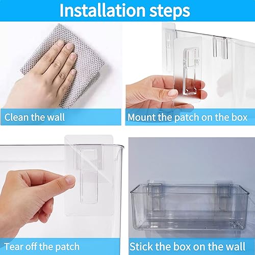 Miniatura 5 de Juego de 2 cubos organizadores de almacenamiento adhesivos para montar en la pared, sin taladrar para baño, despensa, cocina, lavandería, cuarto de