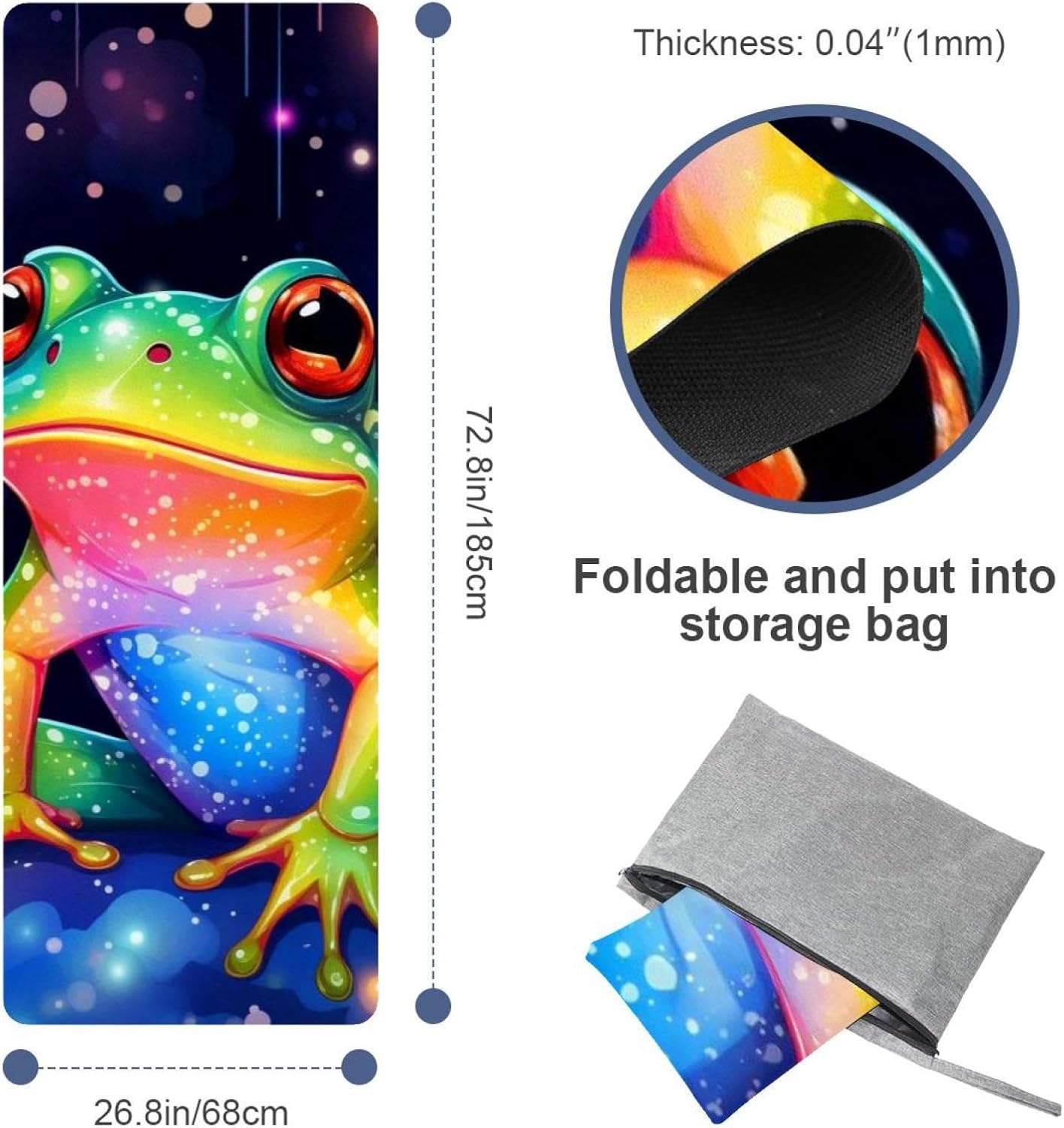 Yoga Towel, Galaxy Frog Pattern Non Slip Sweat Absorbent Hot Yoga Mat Towel for Hot Yoga, Pilates and Fitness - 72.8" x 26.8"