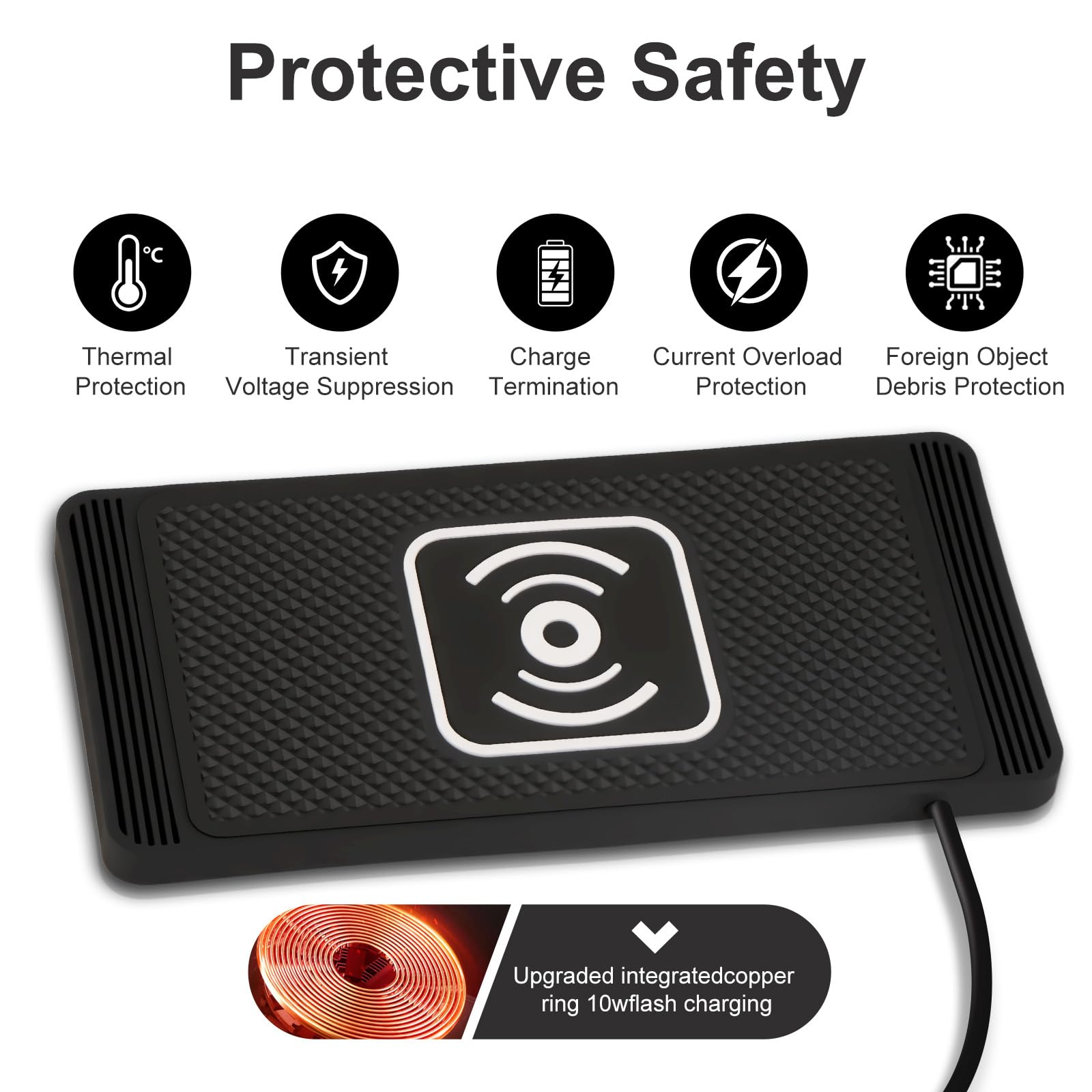 Tappetino Ricarica Wireless Auto Da 15 W Con PD40W QC3.0 Caricabatterie Wireless Auto Base Di Ricarica Antiscivolo Compatibile Con iPhone15/14/13/12/11Pro/Samsung/S23/S22/AirPods -1m Cavo