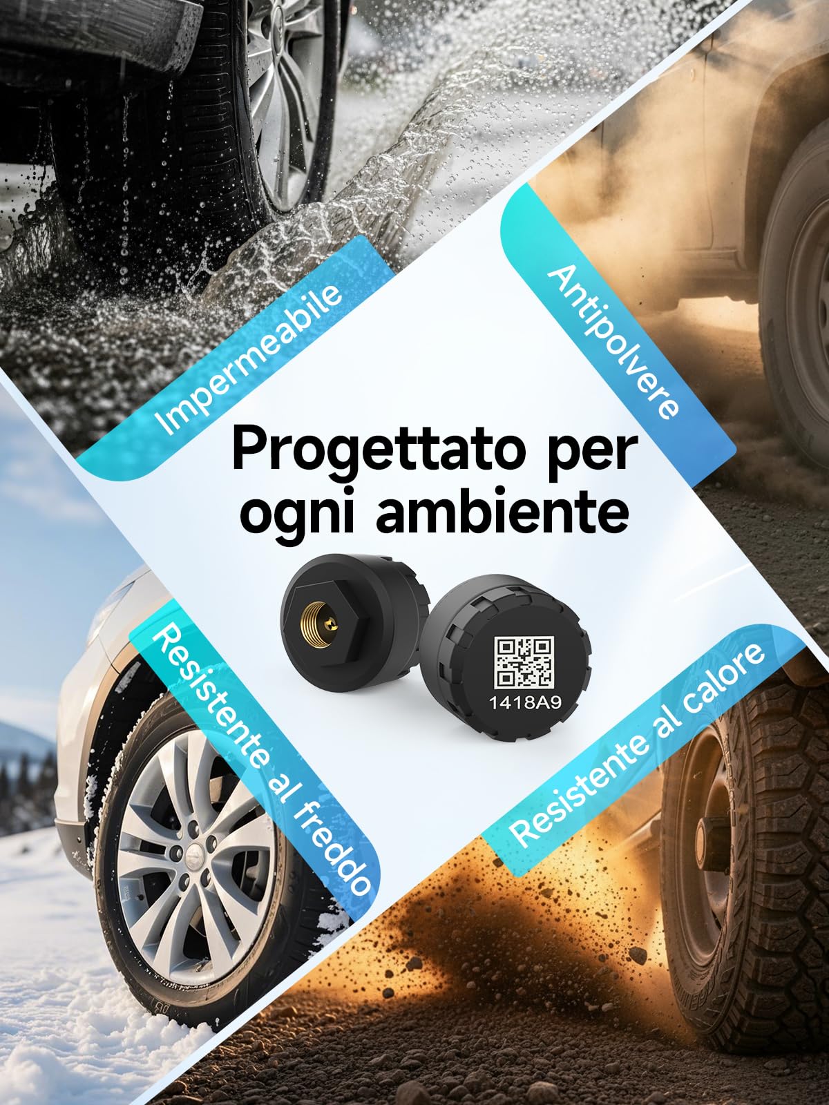 Moman Sistema di controllo della pressione dei pneumatici TPMS per moto con 2 sensori, con app, monitor della pressione e della temperatura dei pneumatici con funzione di allarme, compatibile solo con