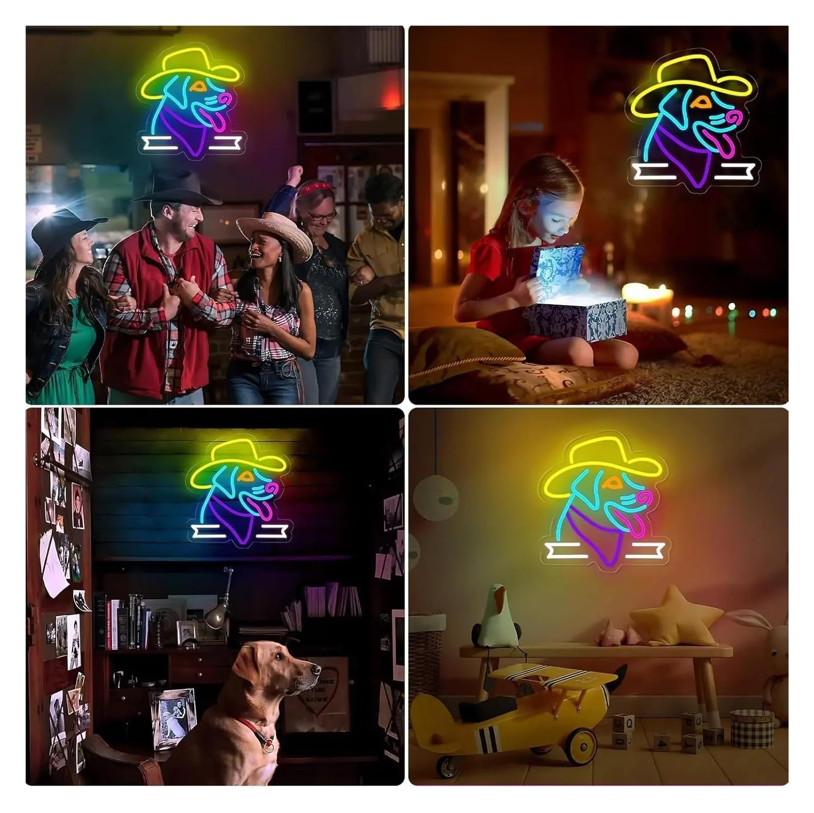 Scritta luminosa Insegna Al Neon Con Cucciolo Da Cowboy Per Decorare Le Pareti Della Cameretta Dei Bambini, Divertente Per Gli Amanti Dei Cuccioli, Ragazze 44x42cm