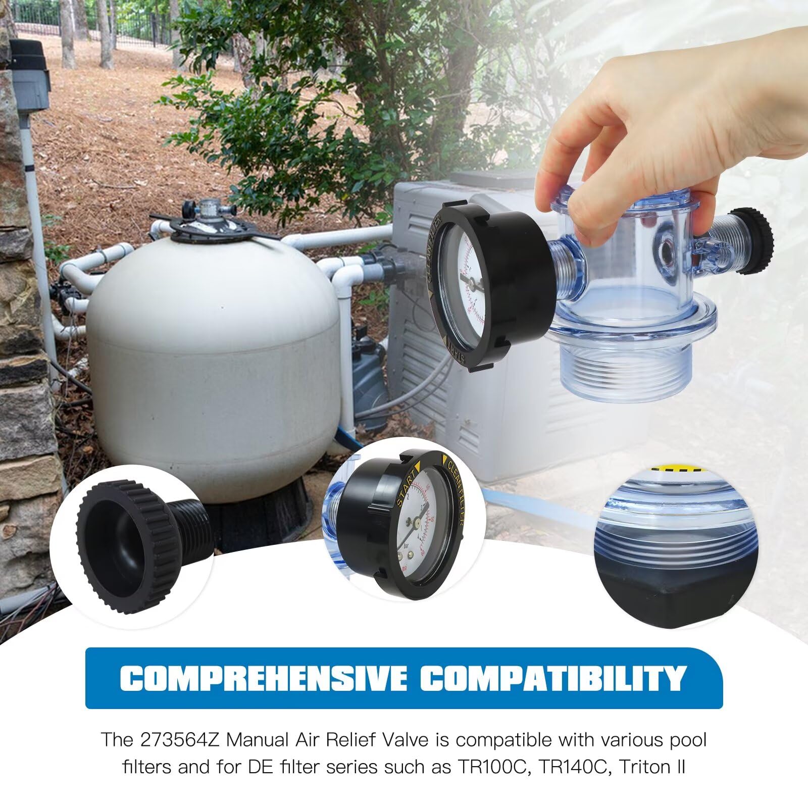Valvola limitatrice di pressione manuale compatibile con filtri Pentair Clean Ground Clean Plus Clean/Predator per piscine e spa 273564Z