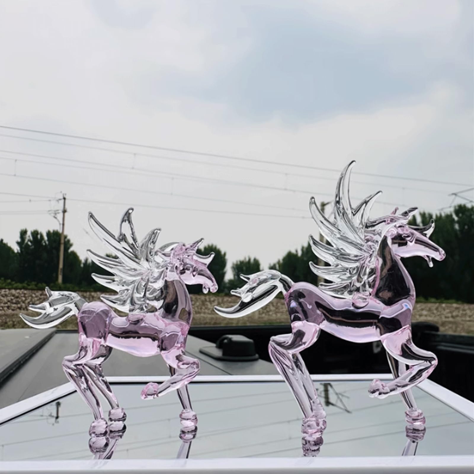 esmen Escultura de Vidrio soplado Pintada a Mano, Adornos de Vidrio cocido a Mano, Adornos de Caballo Rosa, Adorno de Cristal de Escritorio Figuras
