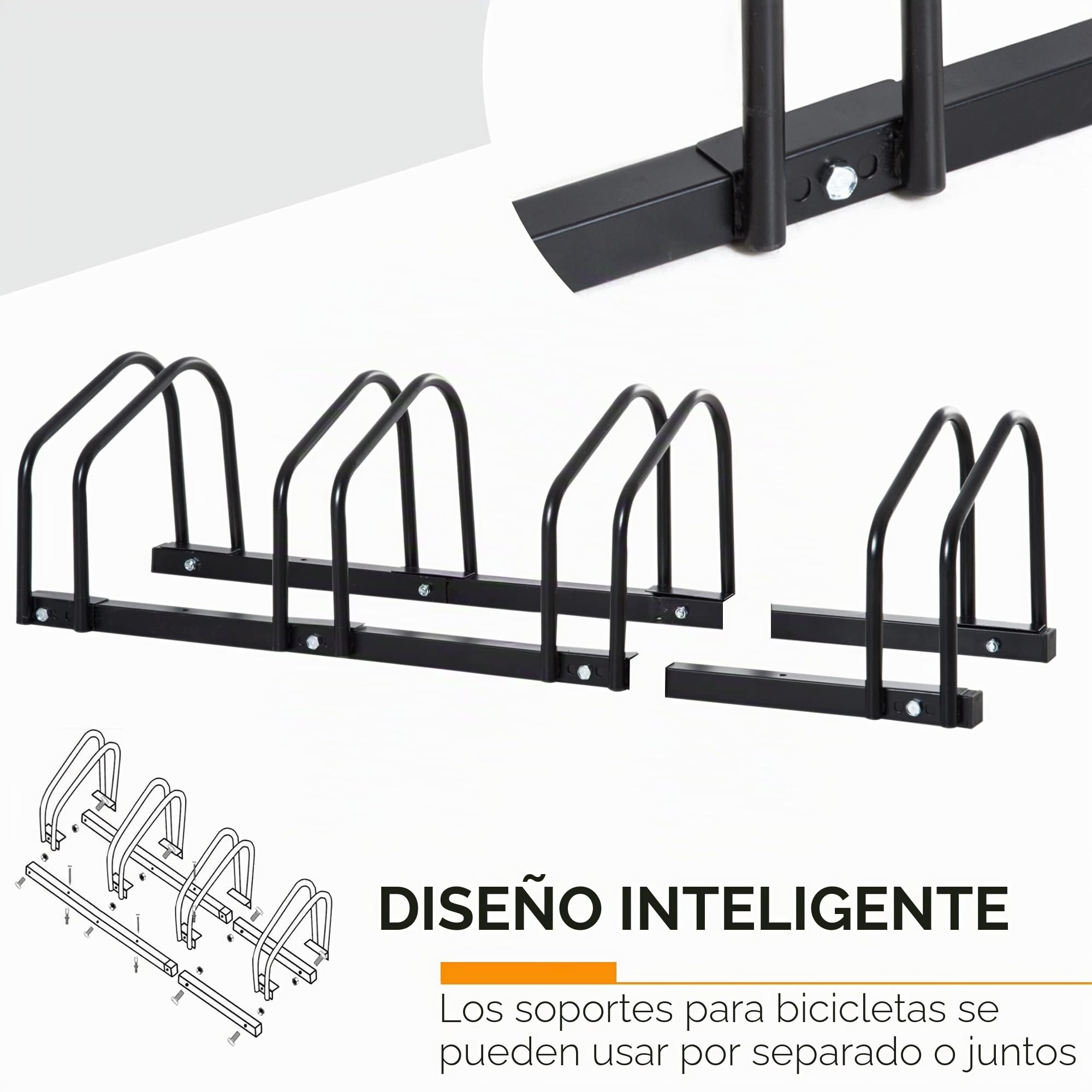 HOMCOM Aparcamiento para Bicicletas Soporte de Acero para Aparcar Bicicletas en el Suelo o Pared Estacionamiento para Interior y Exterior 110x33x27 cm Negro