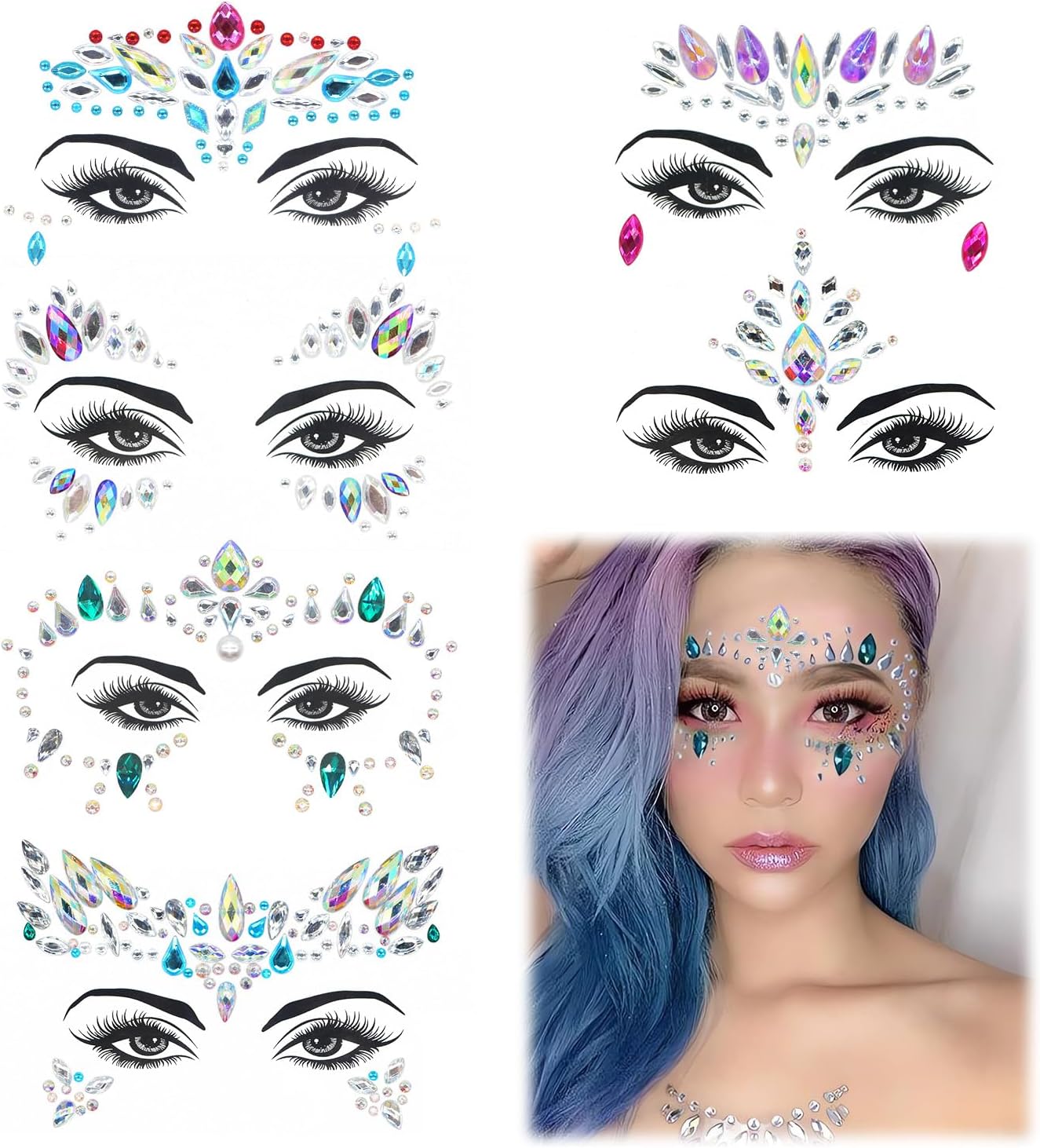 Face Gems Adhesive Glitter Jewel Tattoo Sticker Festival