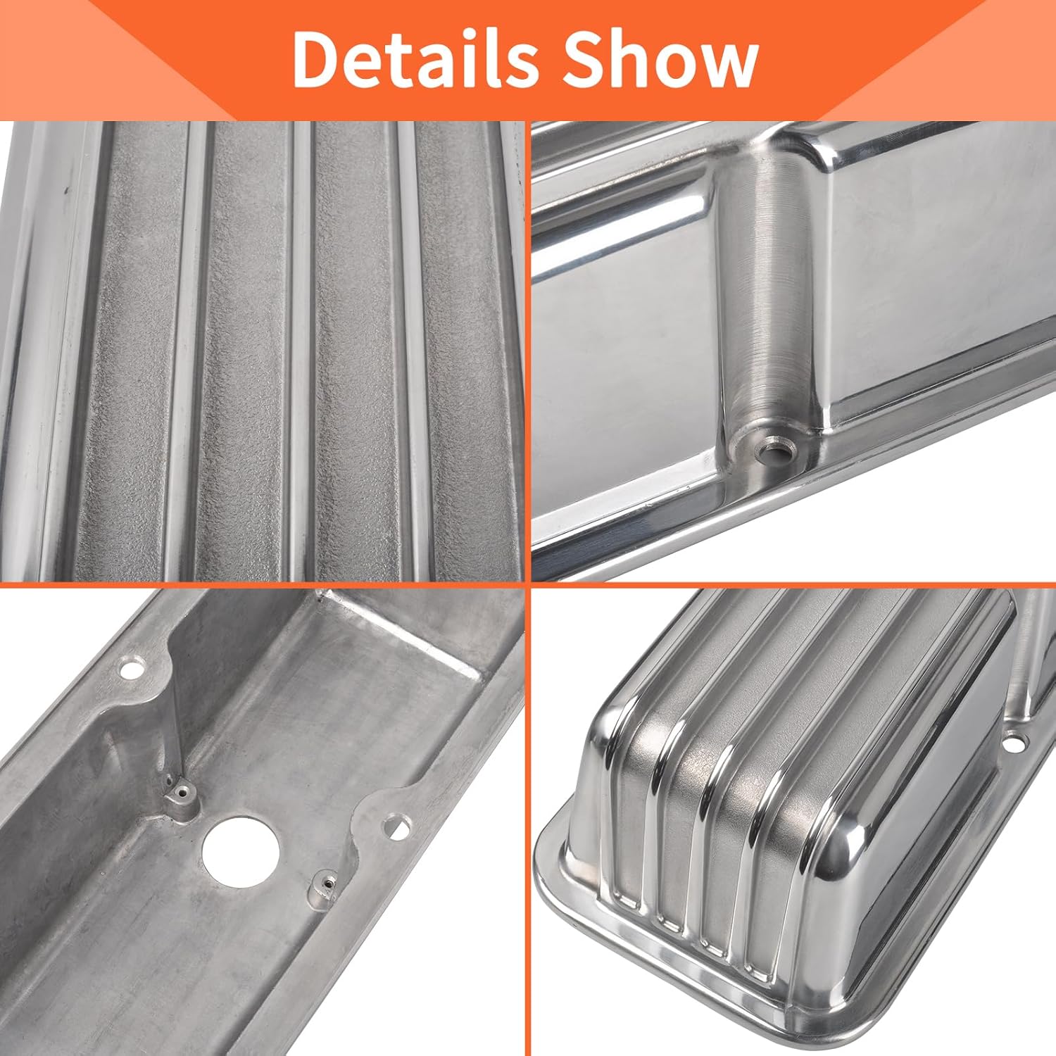 Aluminum Valve Covers Finned Compatible with Small Block Chevy 58-86 Tall 327 350 400 - Polished Silver