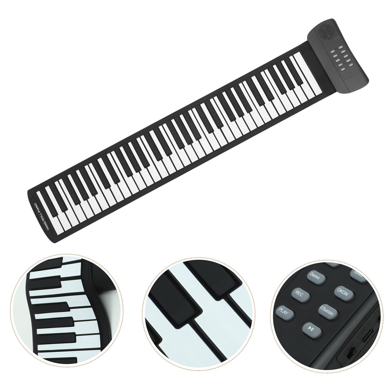 HEALLILY Pianoforte Portatile 61 Tasti in Silicone Nero Accompagnamento Accordatura Singola e Multipla, Batteria 1000mah, Pedale Sustain e Ingresso Audio Mp3 e Presentazioni