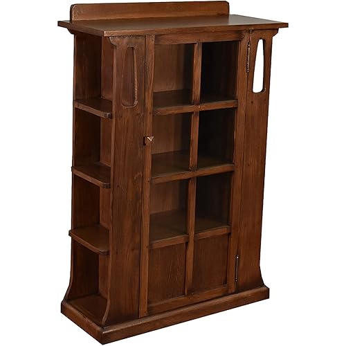 Crafters and Weavers Arts and Crafts Mission Oak Bookcase with Cut Outs and Side Shelves