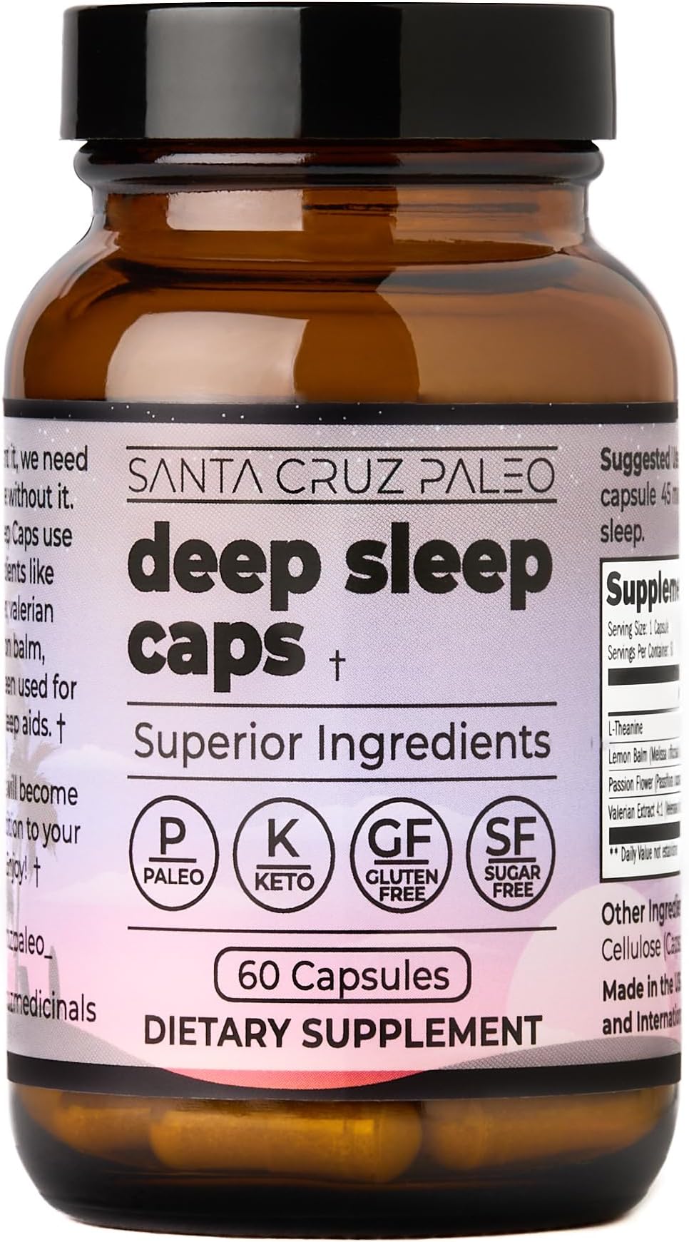 Santa Cruz PaleoL-Theanine Supplement for Relaxation and Sleep Support with Passion Flower, Lemon Balm, Valerian Root, Gluten Free, Keto, Sugar Free, Paleo, 60 Capsules